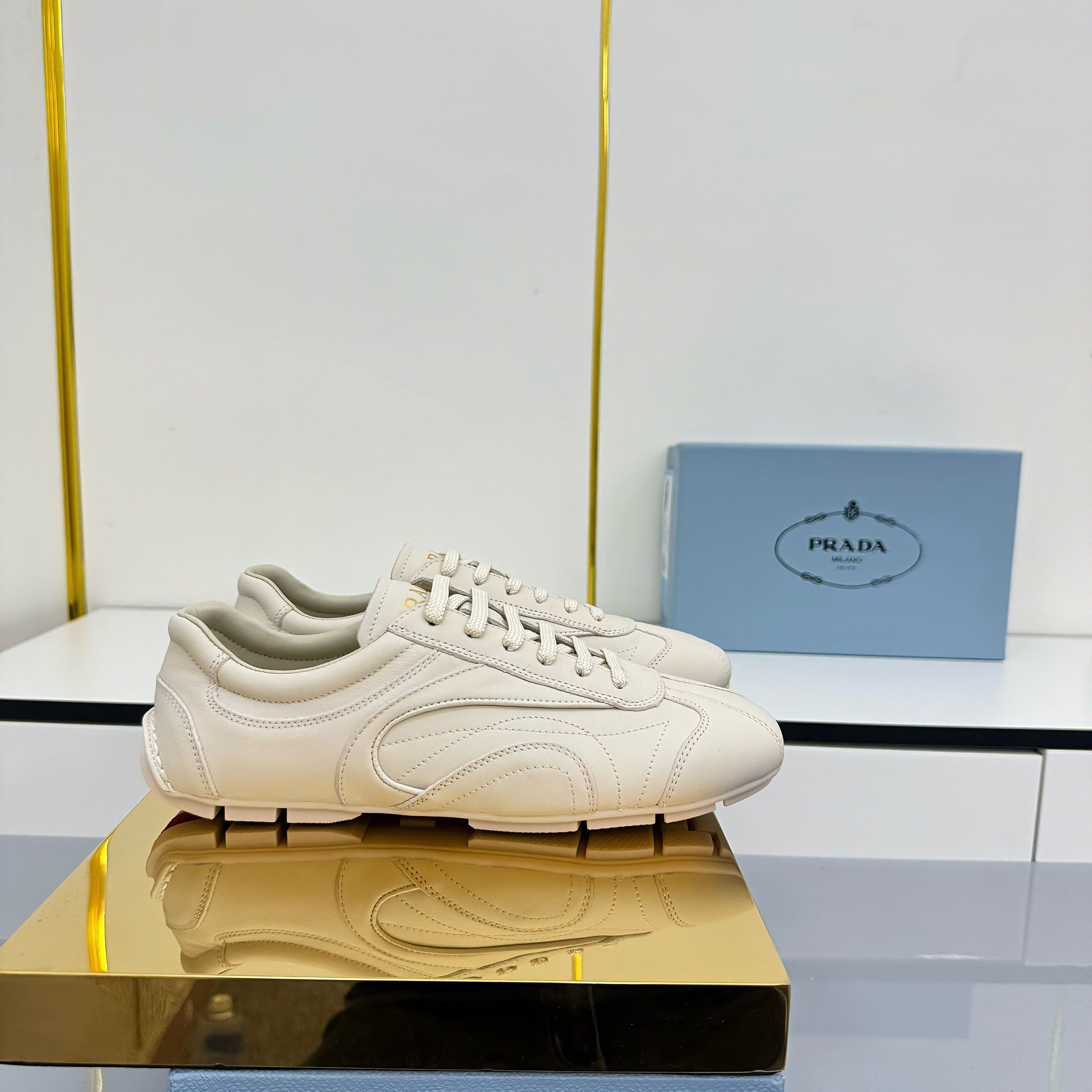 Prada Montecarlo Sneakers Off White Cowhide 565697