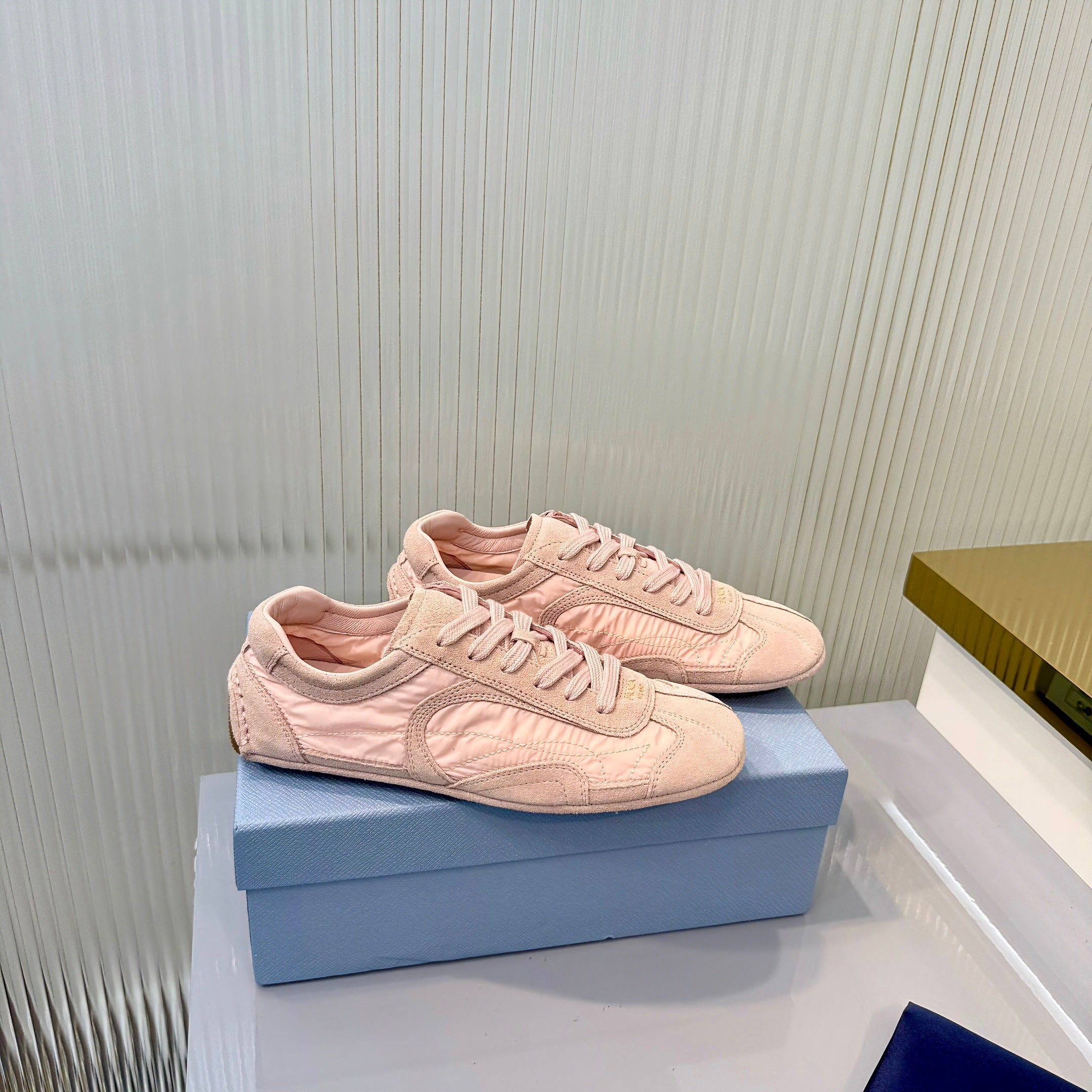 Prada Montecarlo Sneakers Light Pink Re Nylon Suede 715031