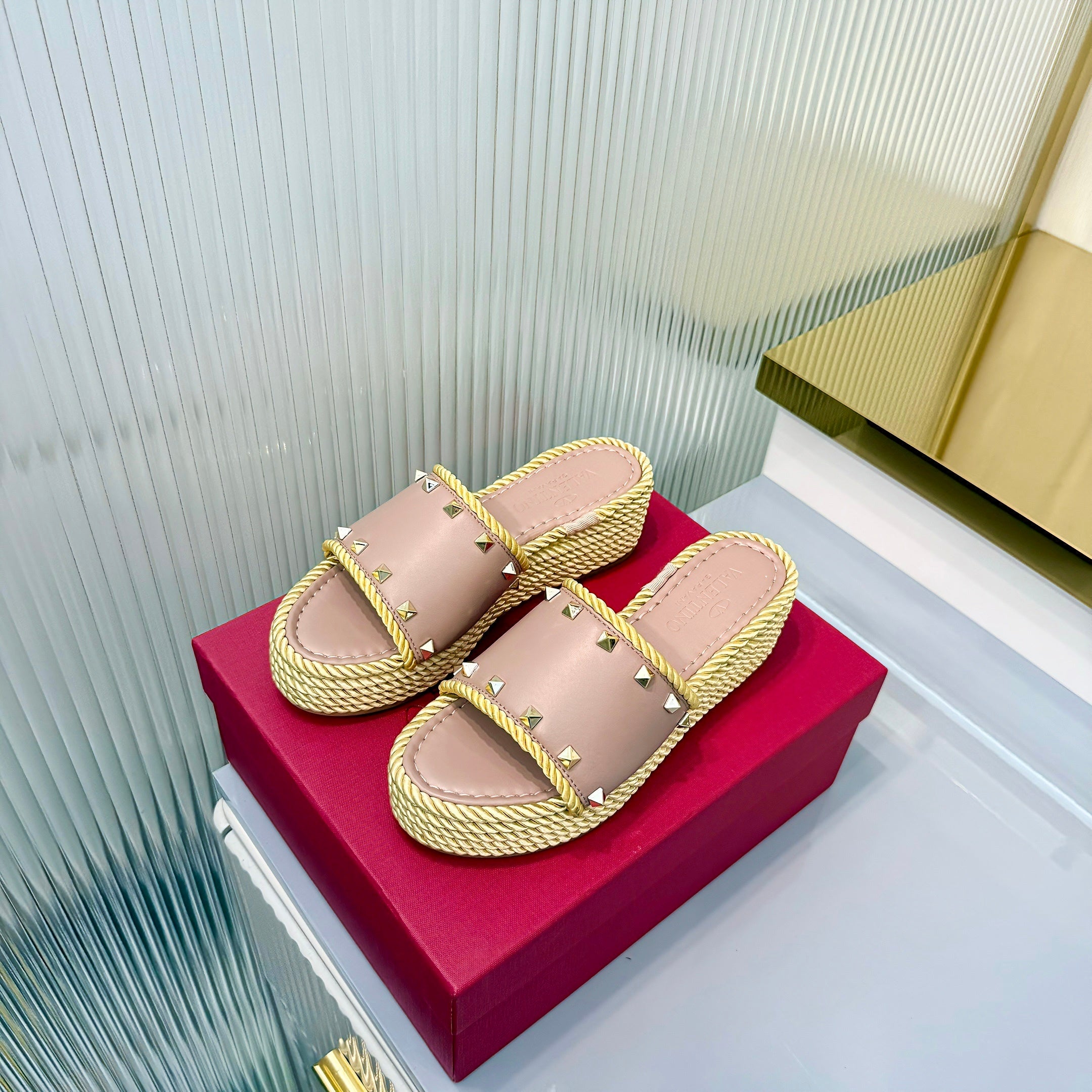 VT 26s Espadrille Slides 5cm Dusty Pink Leather 714908
