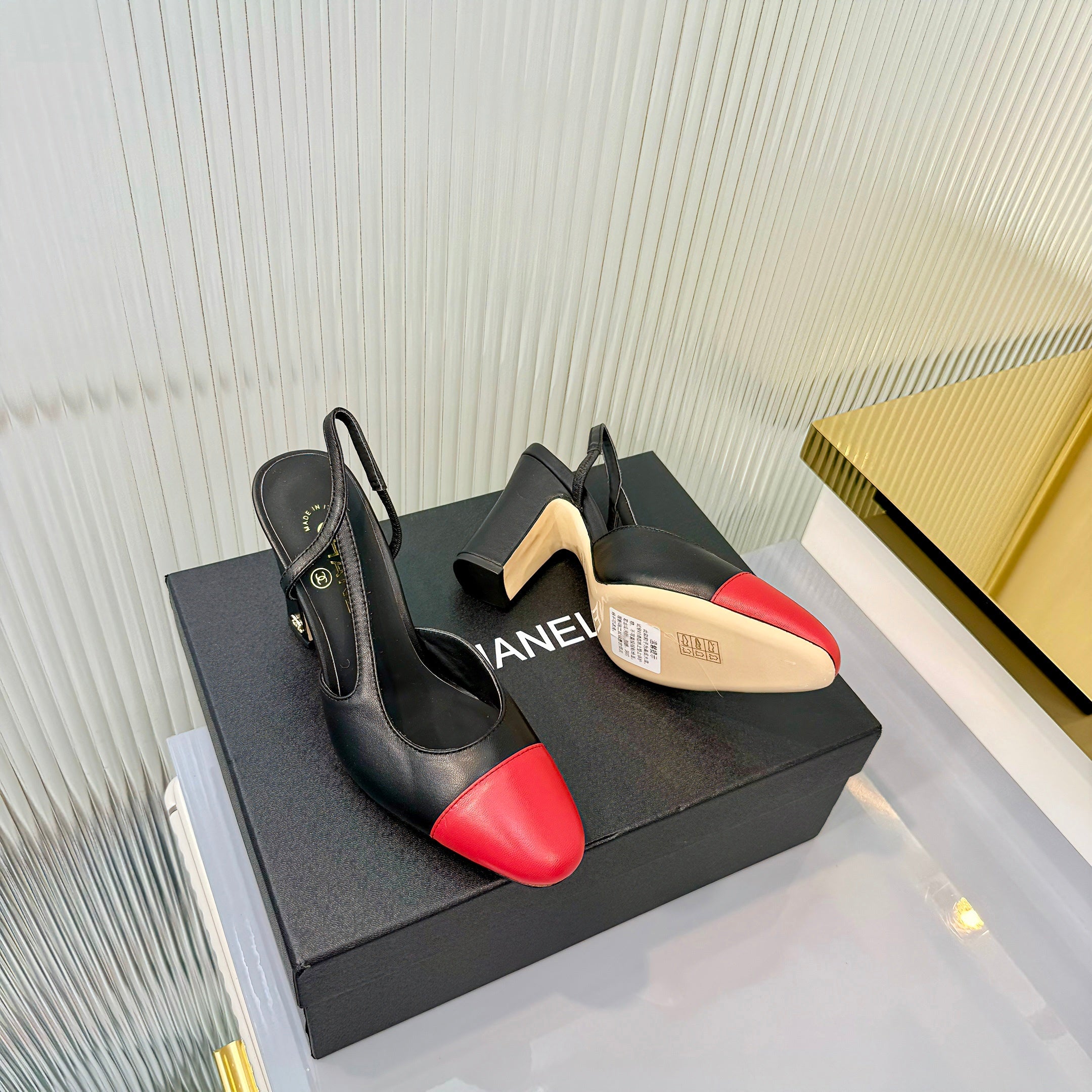 CC 26 Slingback High Heel 9cm Red Black Lambskin 714018
