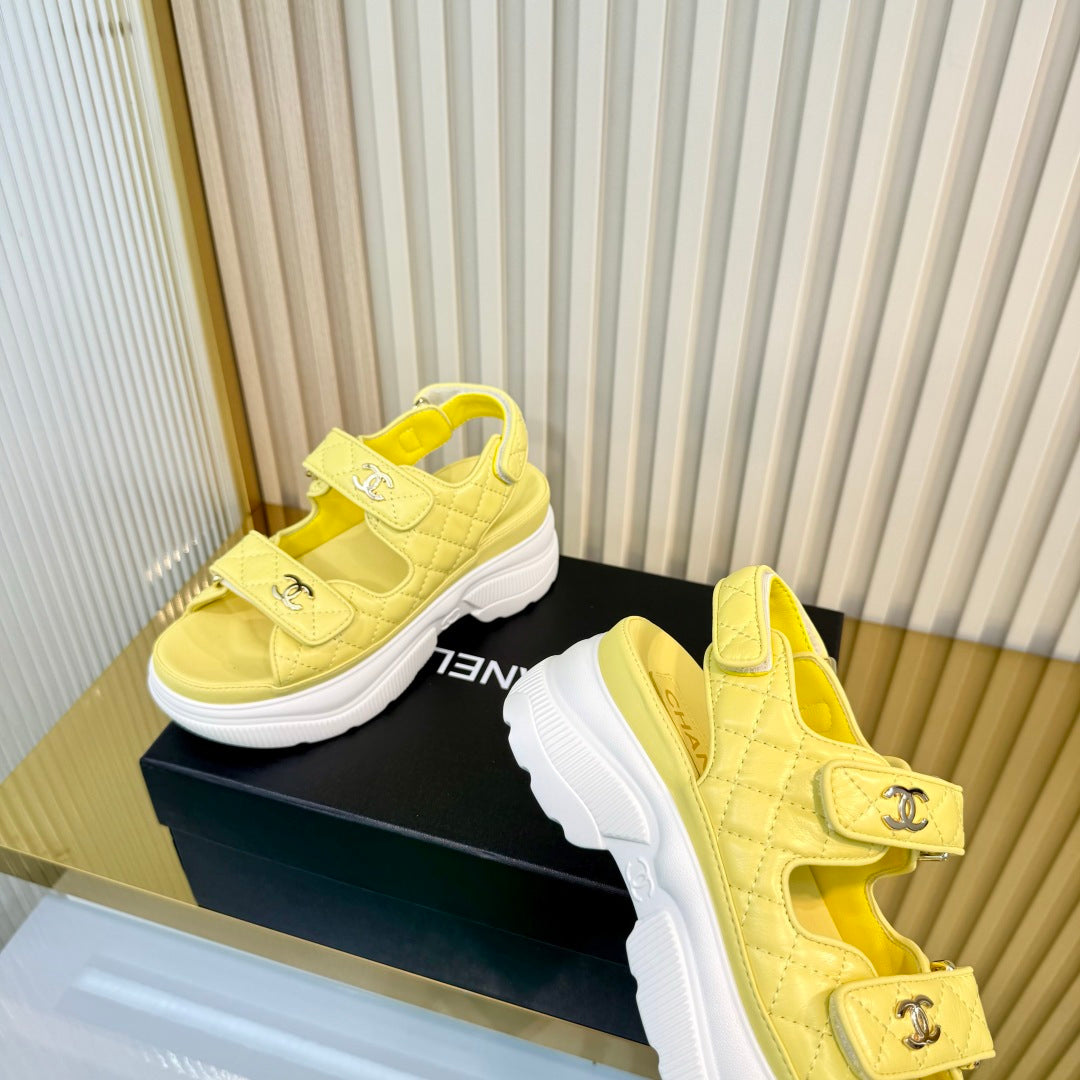 Chanel 26S Platform Velcro Sandals in Yellow Lambskin