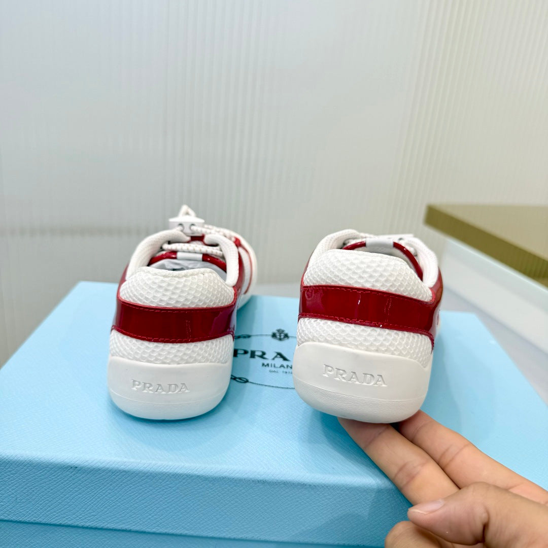 Prada 26s Speedrock Sneakers White Red Patent Leather Mesh Fabric 986639