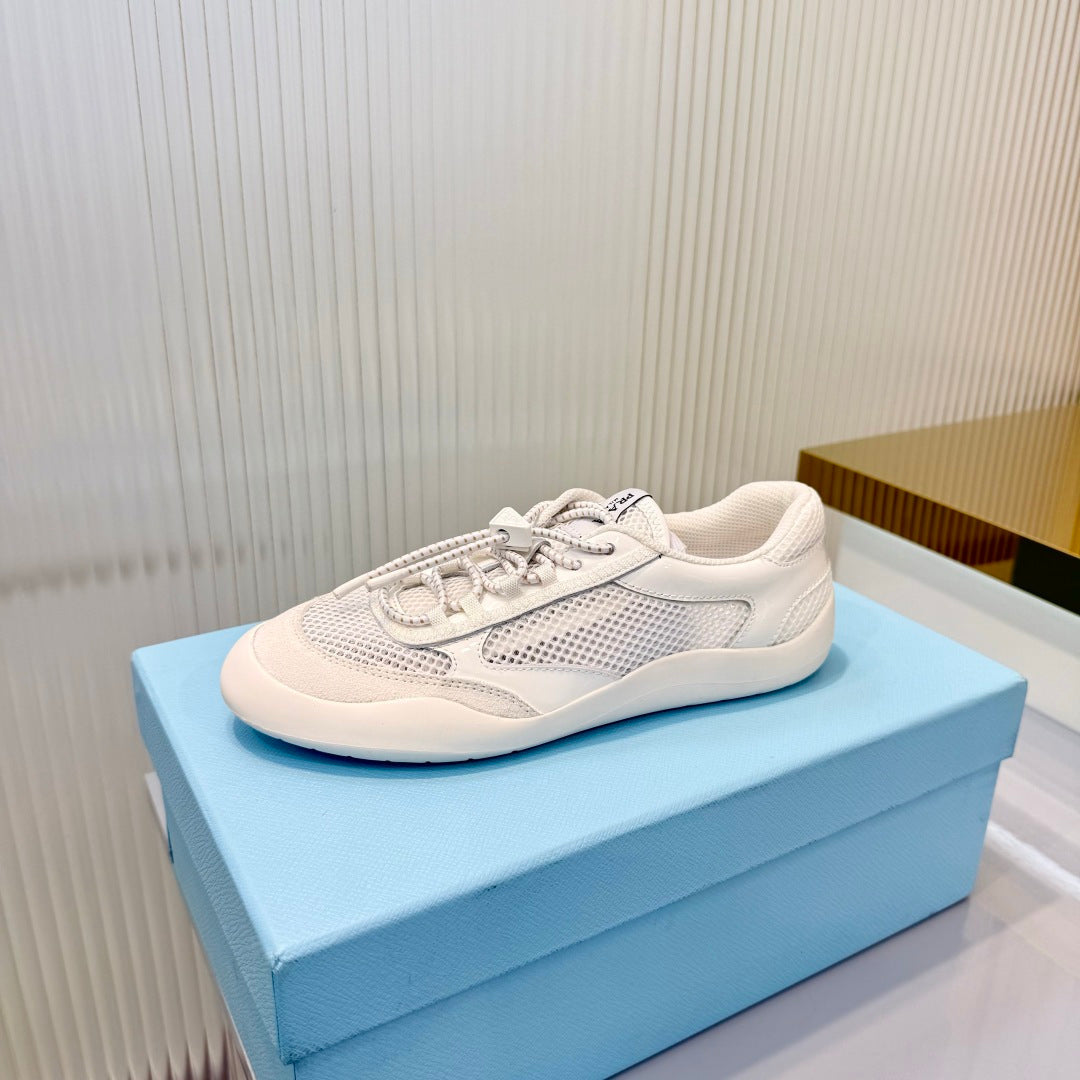 Prada 26s Speedrock Sneakers White Patent Leather Mesh Fabric 986641