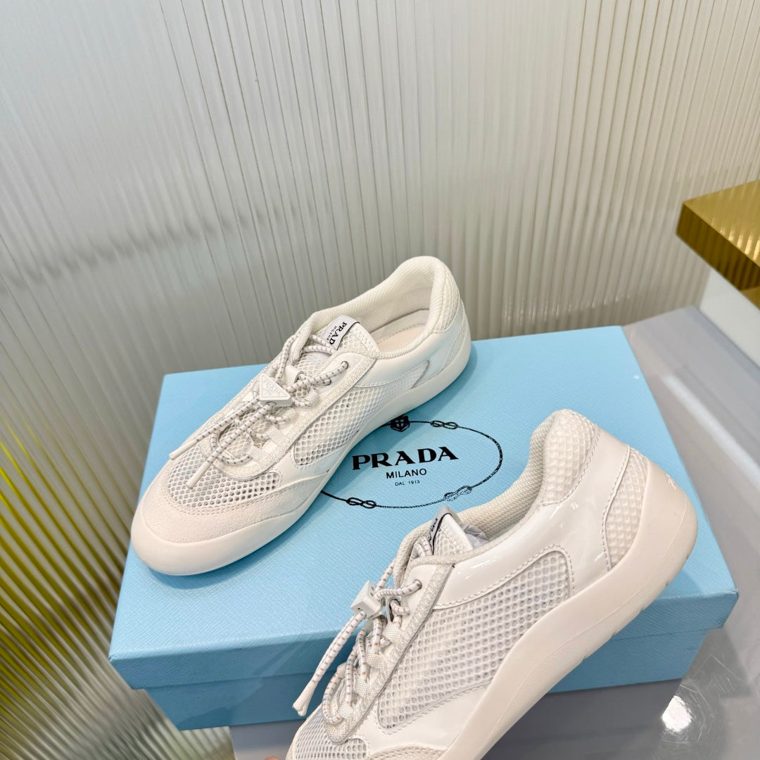 Prada 26s Speedrock Sneakers White Patent Leather Mesh Fabric 986641