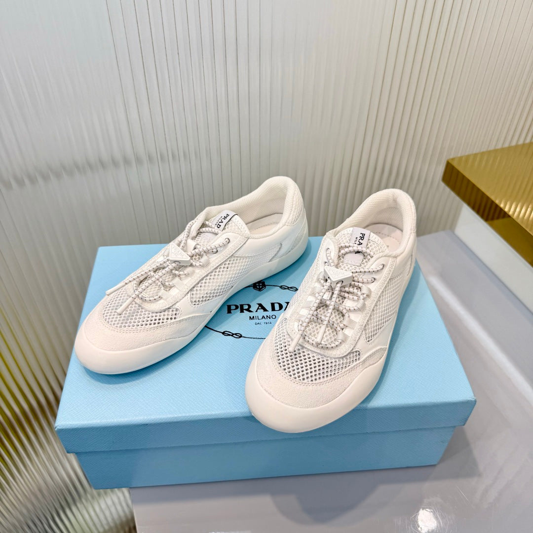 Prada 26s Speedrock Sneakers White Patent Leather Mesh Fabric 986641