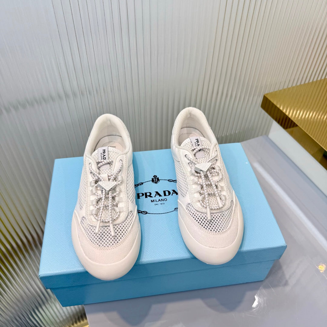 Prada 26s Speedrock Sneakers White Patent Leather Mesh Fabric 986641