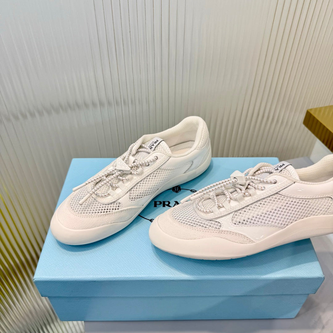 Prada 26s Speedrock Sneakers White Patent Leather Mesh Fabric 986641