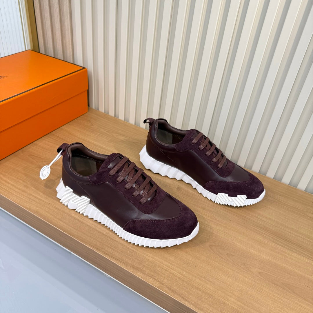 HM 26s Bouncing Sneakers 4cm Burgundy Suede Leather 146259