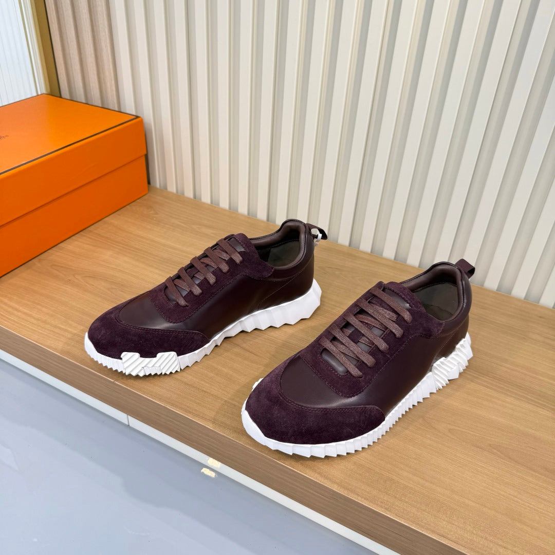 HM 26s Bouncing Sneakers 4cm Burgundy Suede Leather 146259