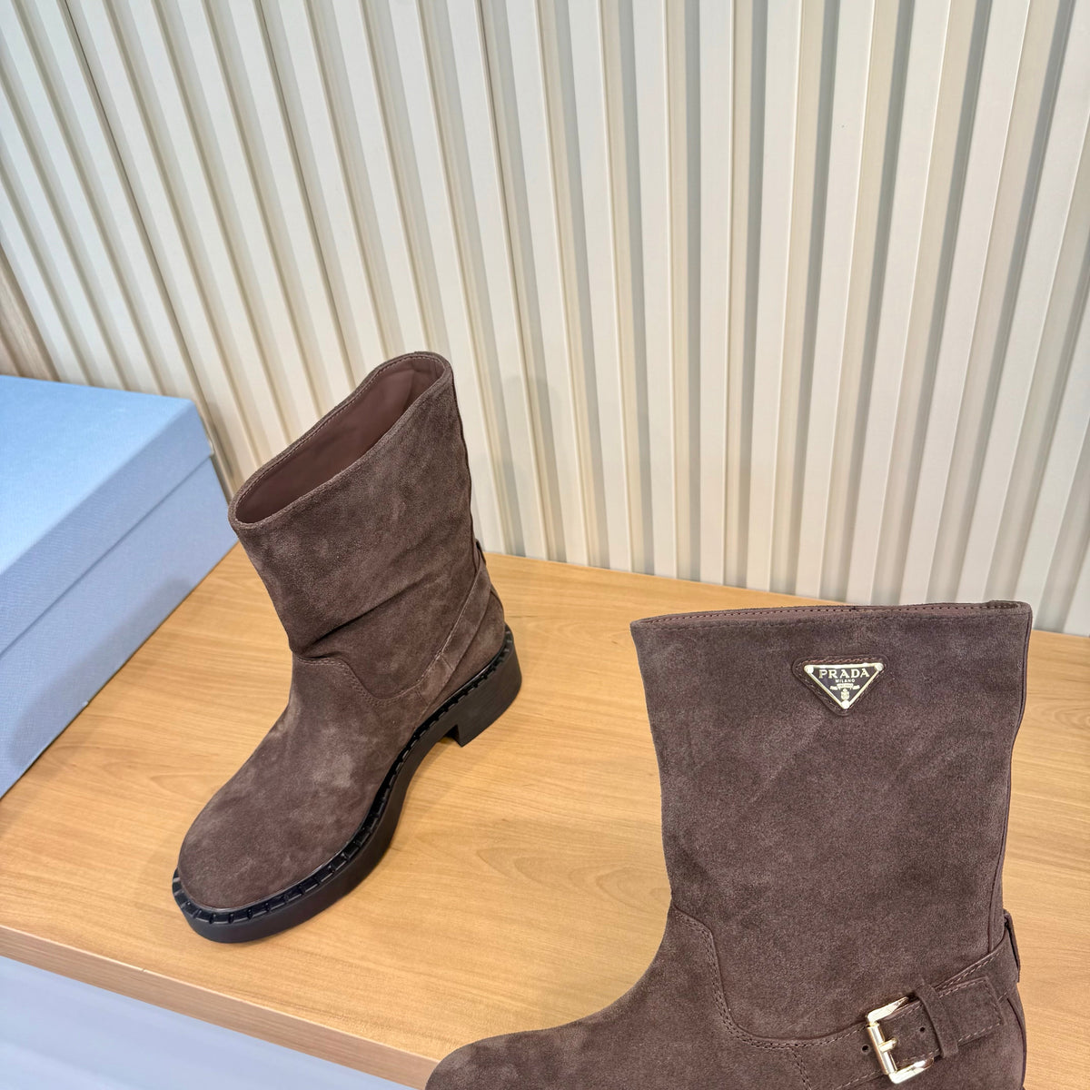 Prada 26s Mid-Calf Boots Brown Suede 140453