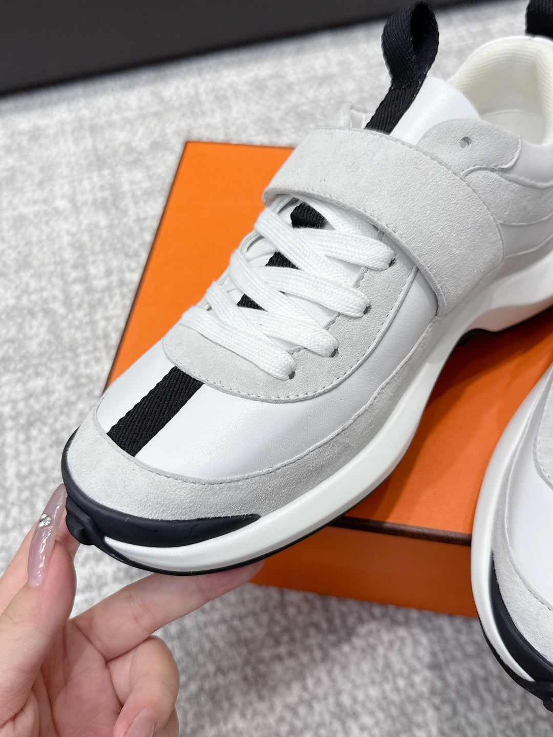 HM 25s Loop Sneaker Gray White Suede Lamskin 462188