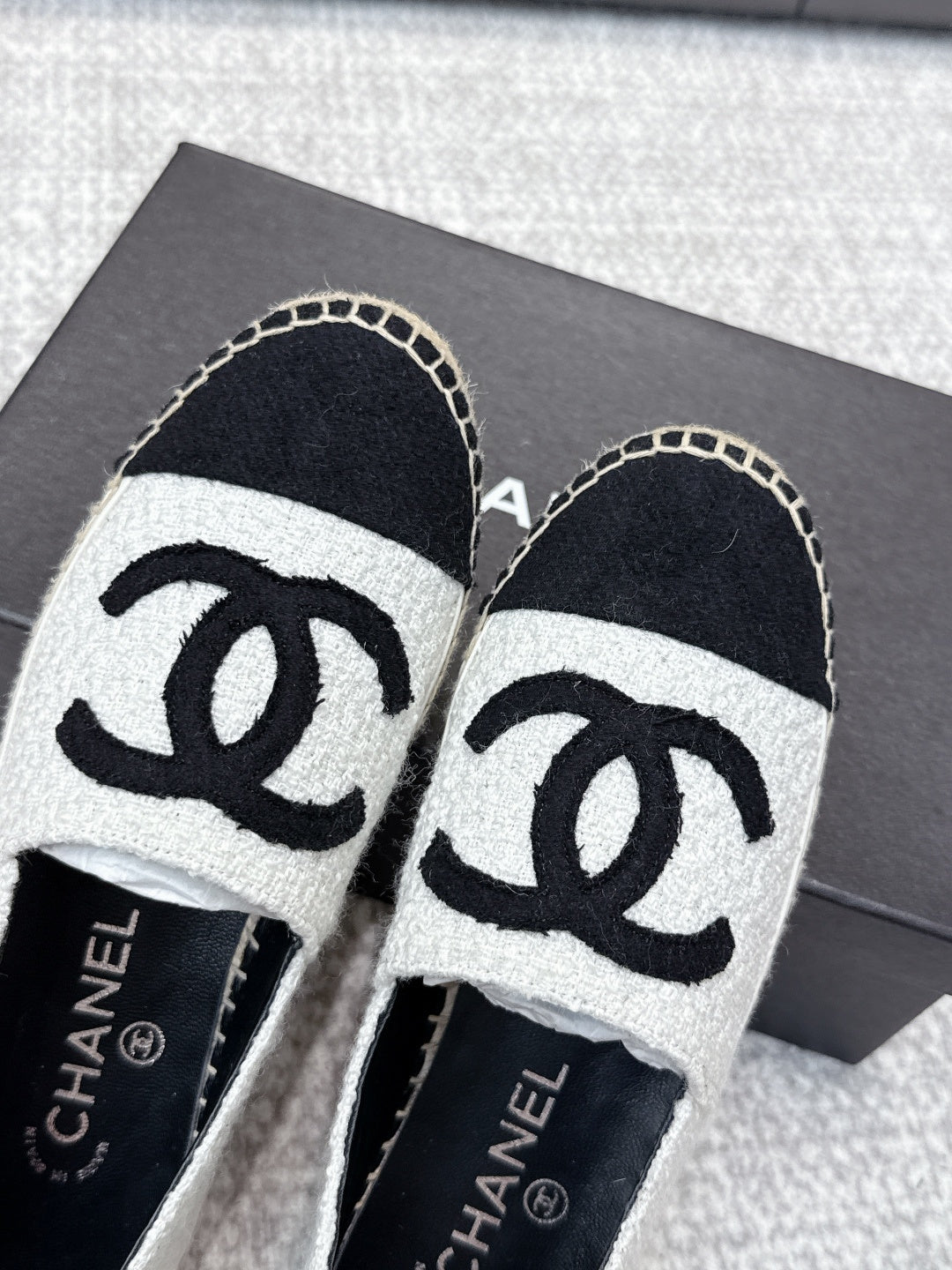 CC Espadrilles Black White Tweed 653919