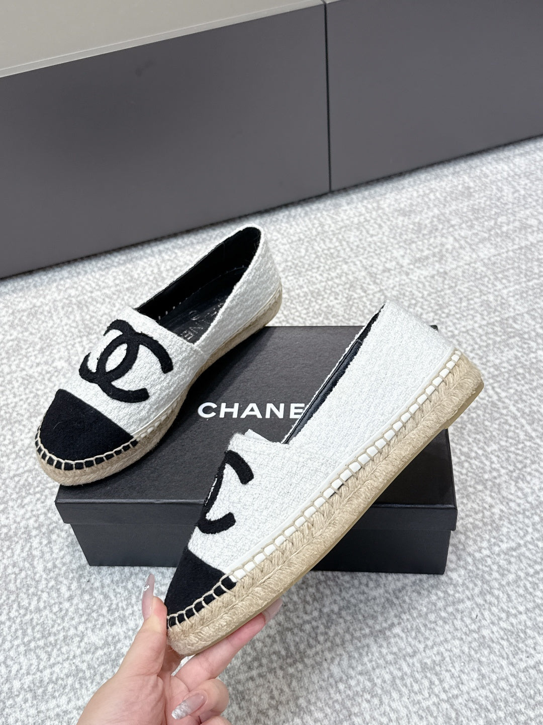 CC Espadrilles Black White Tweed 653919
