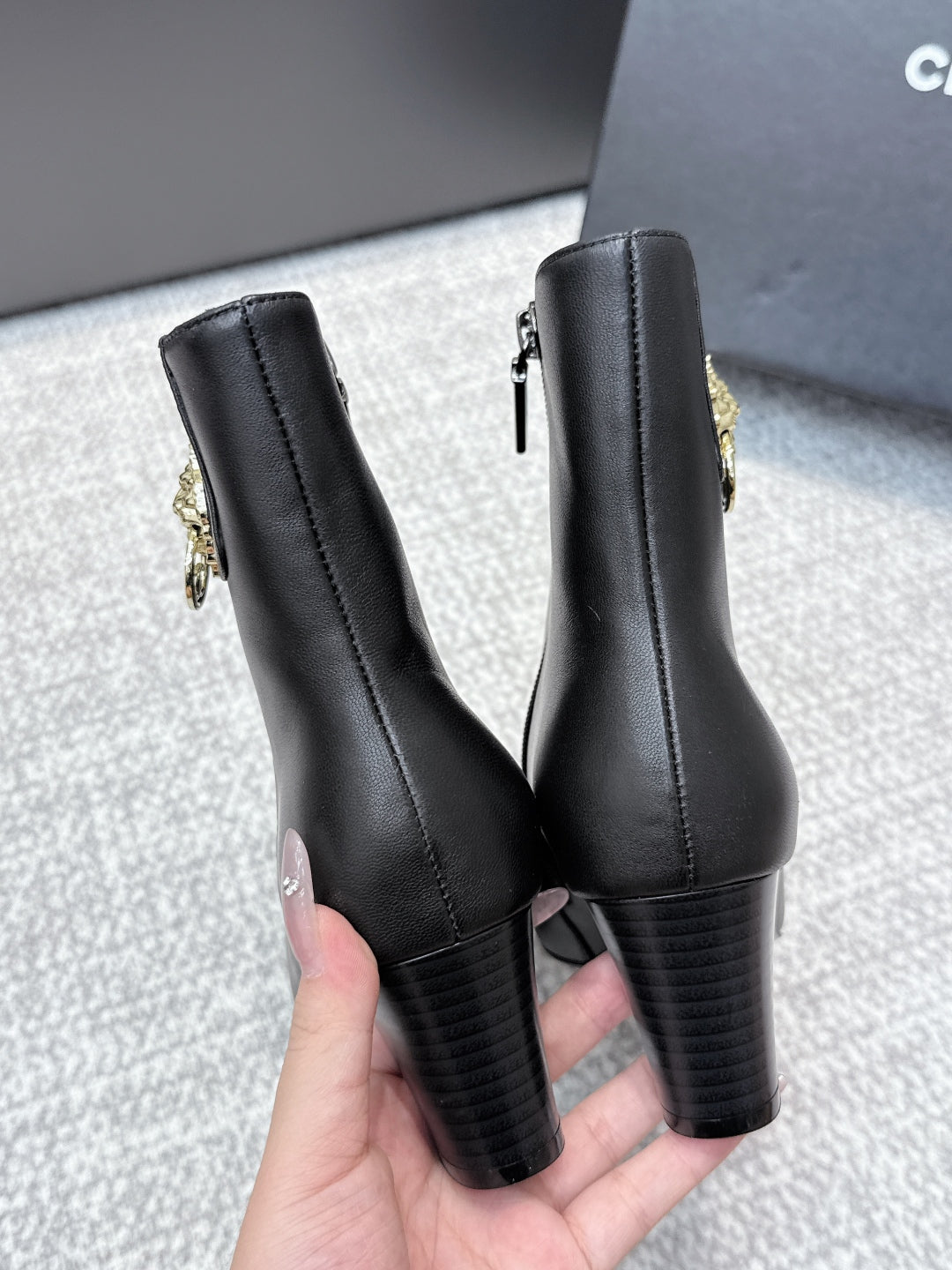 CC 2025s Lion Pointed Toe Ankle Boots 50mm Black Sheepskin 461623