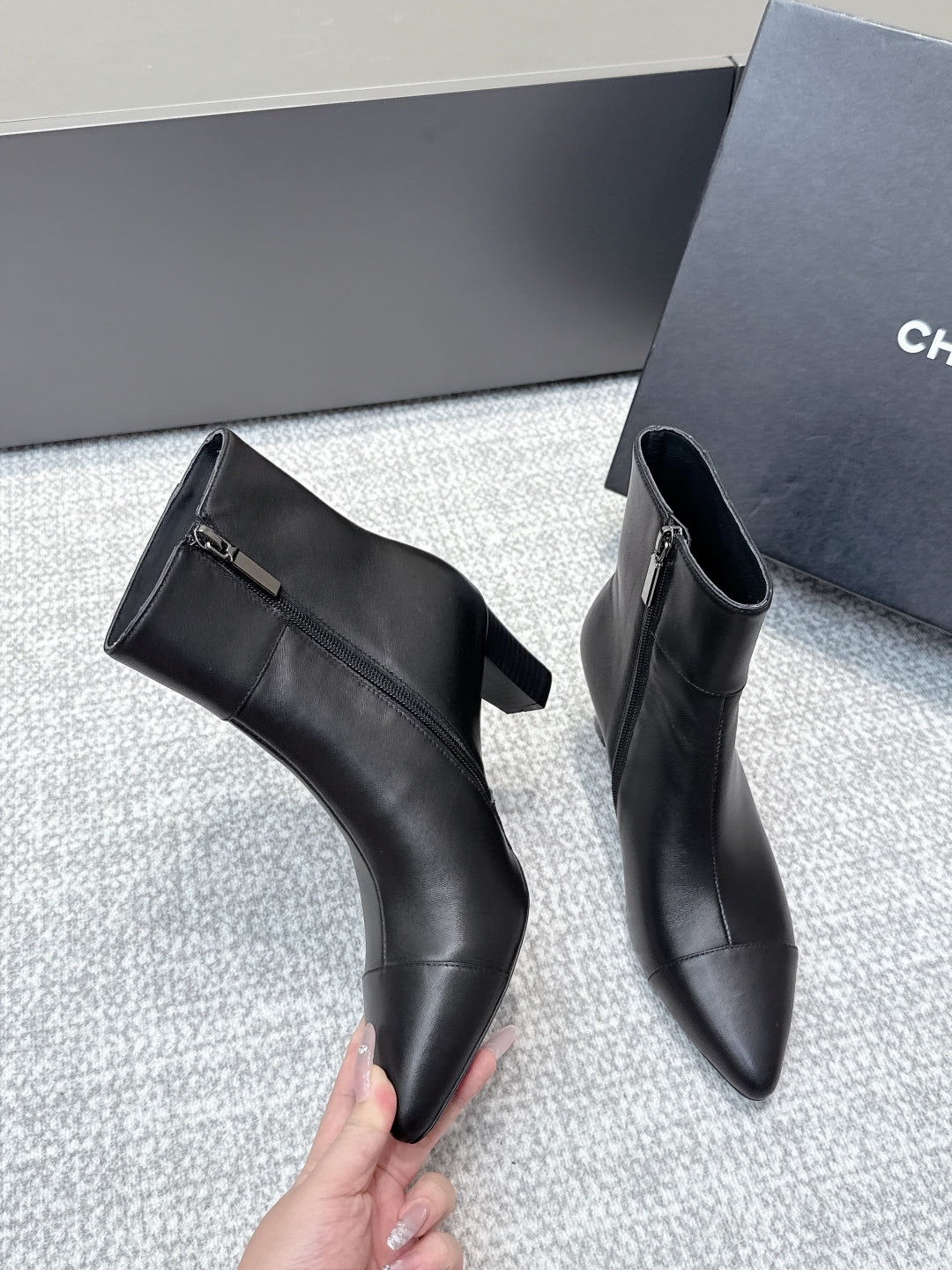 CC 2025s Lion Pointed Toe Ankle Boots 50mm Black Sheepskin 461623