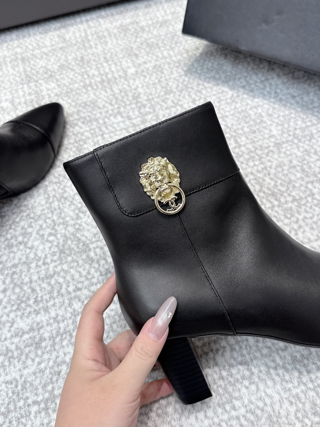 CC 2025s Lion Pointed Toe Ankle Boots 50mm Black Sheepskin 461623