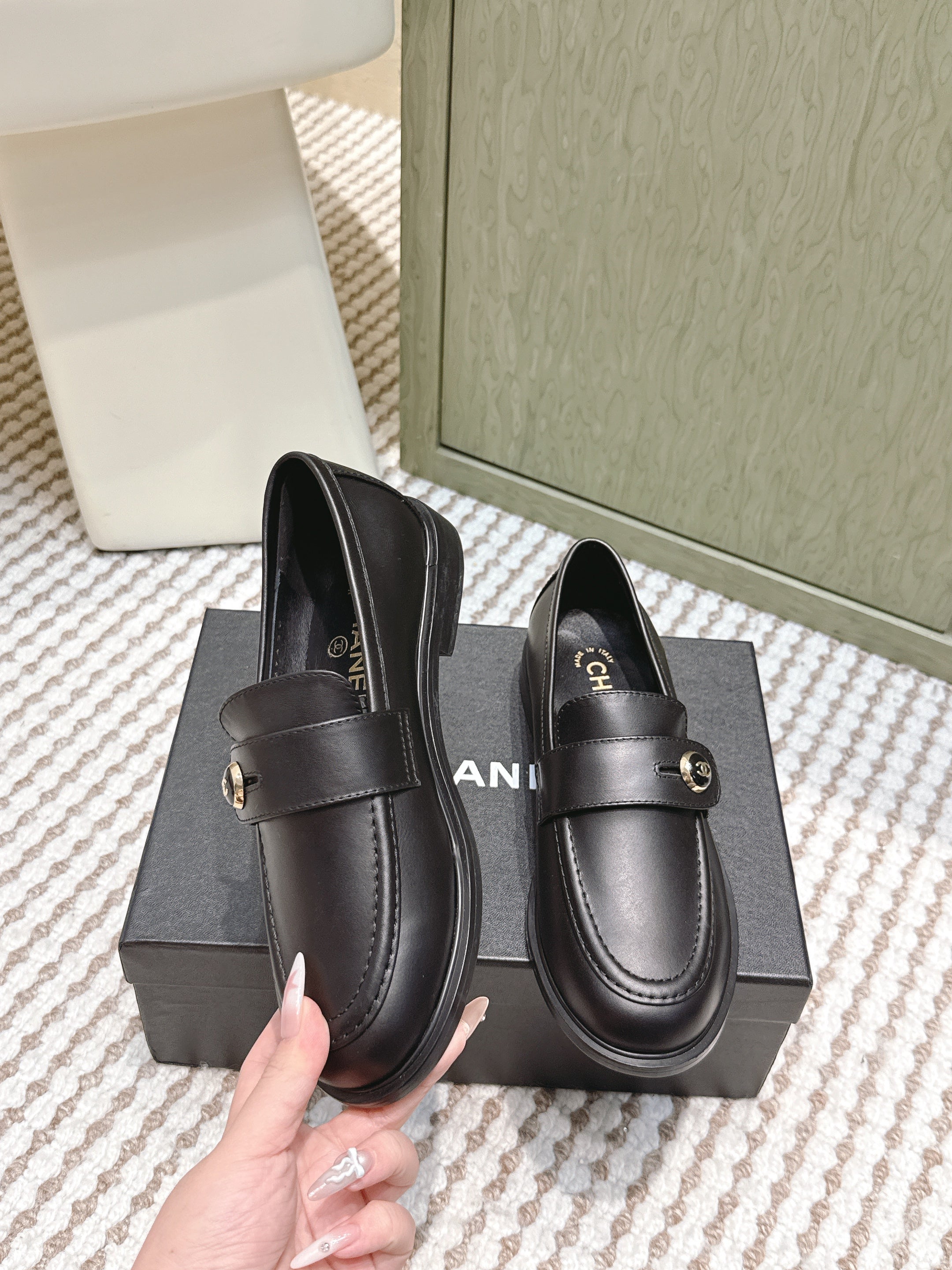CC 26SS Loafers 3cm Black Cowhide 653489