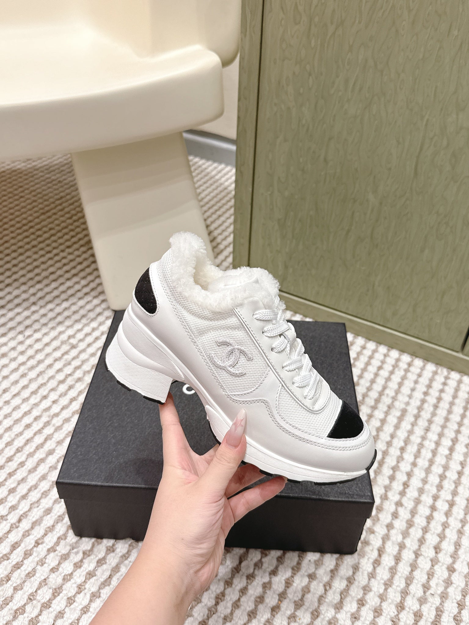 CC 26s Sneakers In White Synthetic Fabric And Calfskin Black Suede
