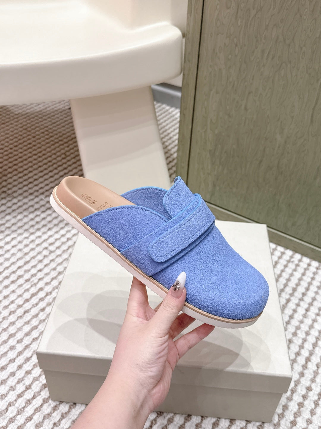 Brunello 26s Closed-Toe Men's Slippers Light Blue Suede 612233