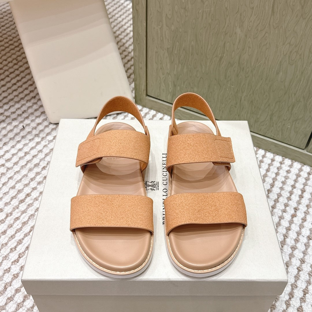 Brunello 26s Velcro Men's Sandals Light Brown Suede Cowhide 612225