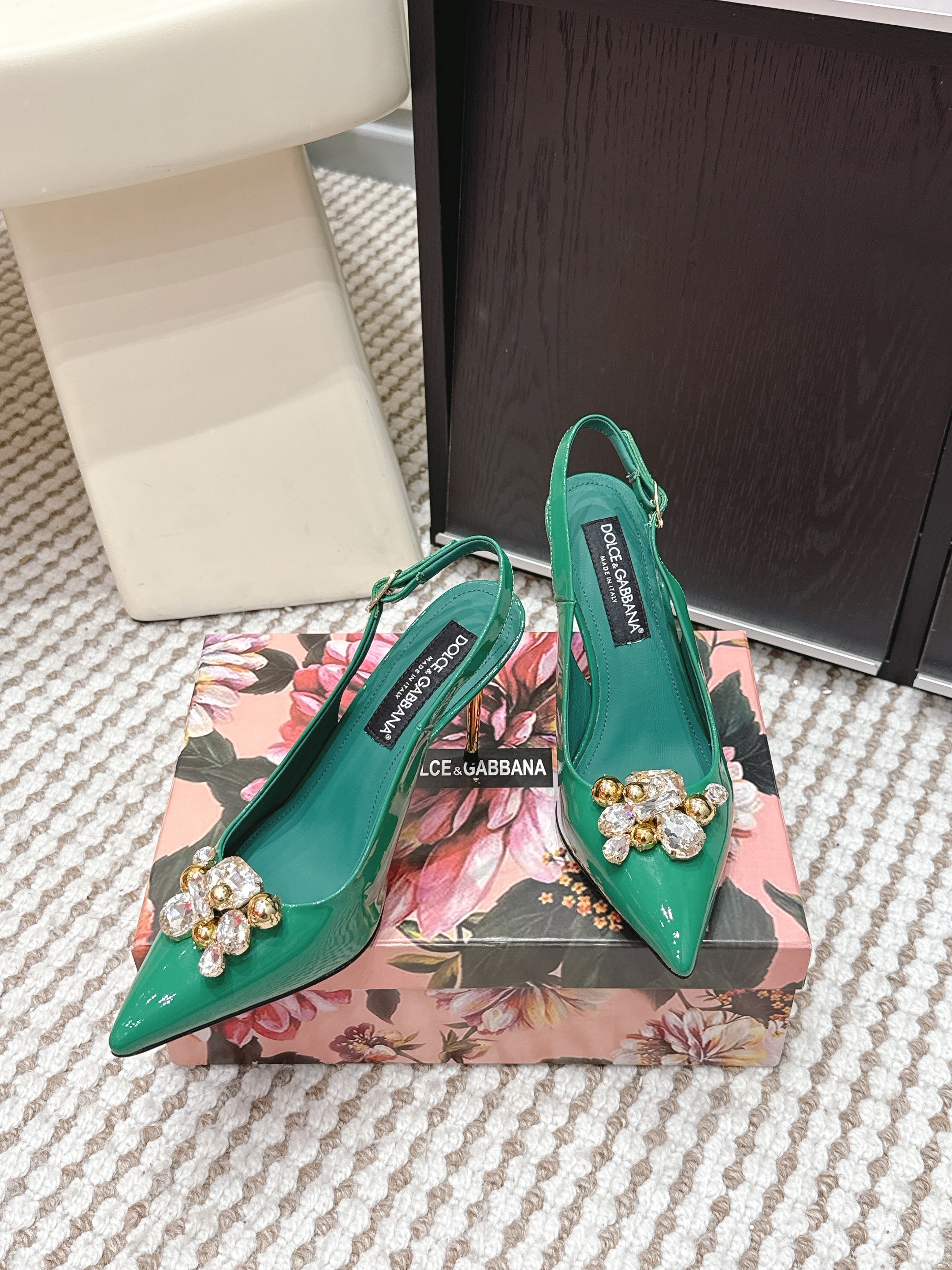 DG Rainbow Slingbacks Teal Green Patent Leather 663073