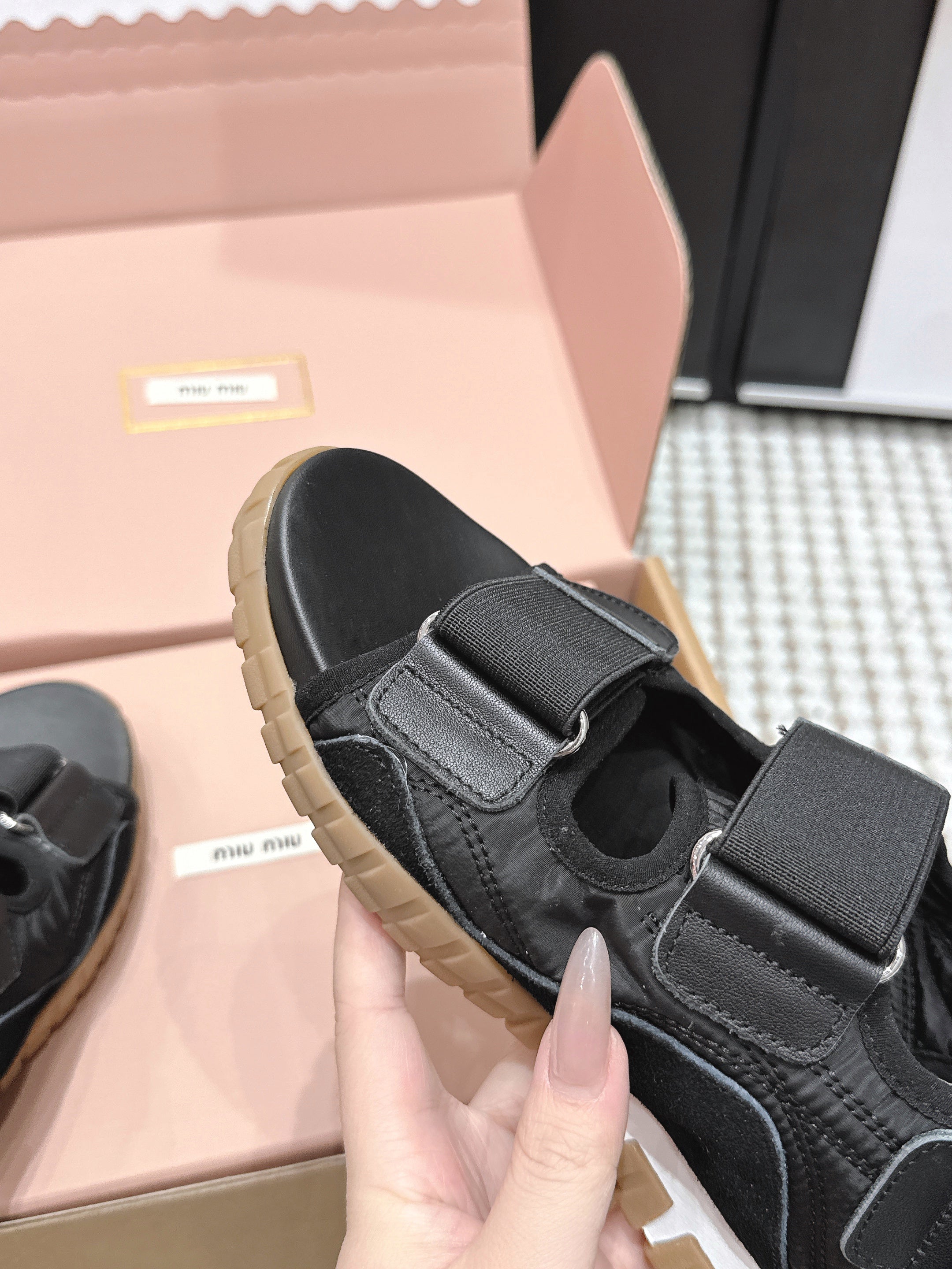 Miu 26s Velcro Sandals Black Nylon Suede 632329