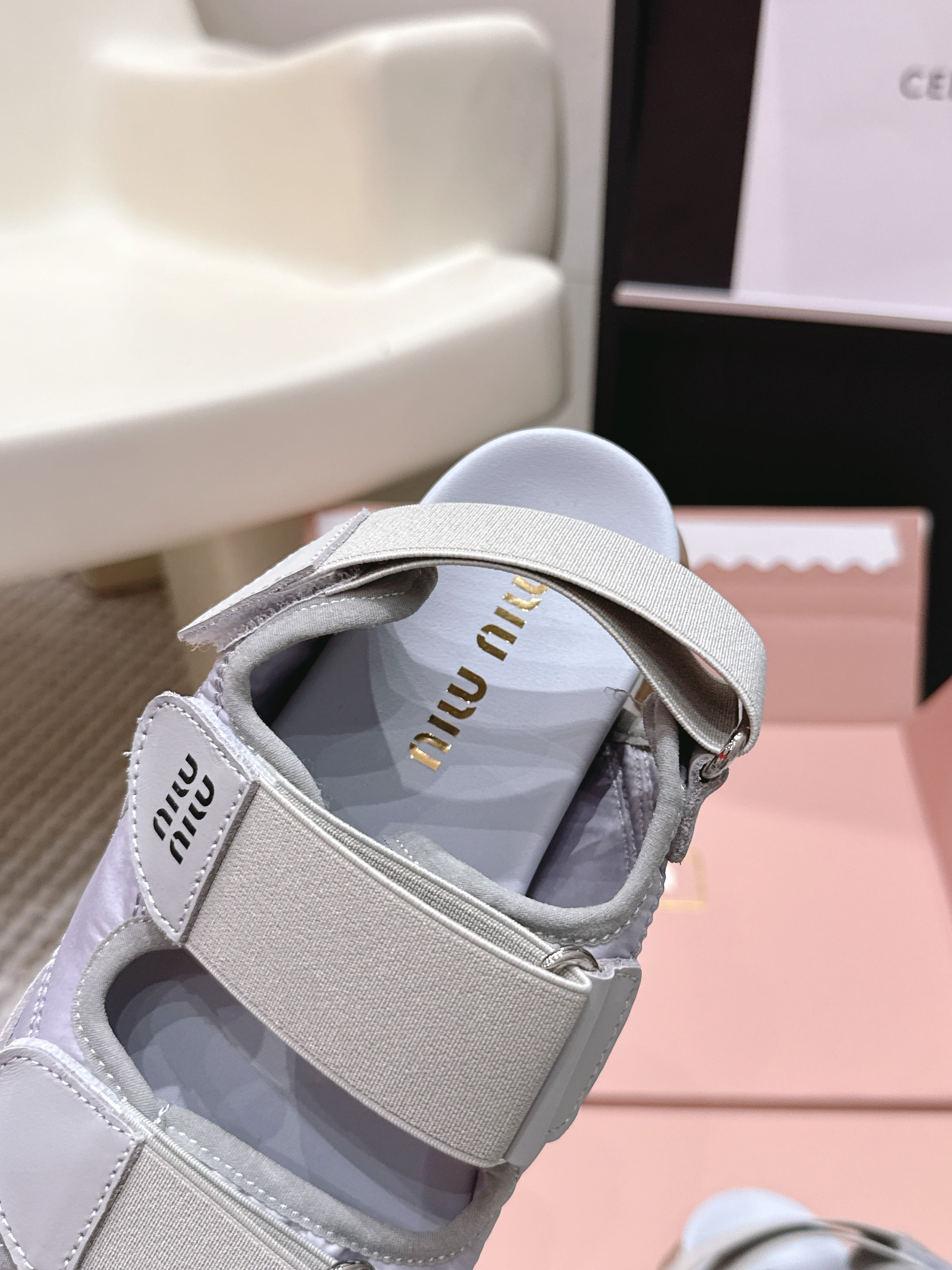 Miu 26s Velcro Sandals Grey Nylon Suede 632332