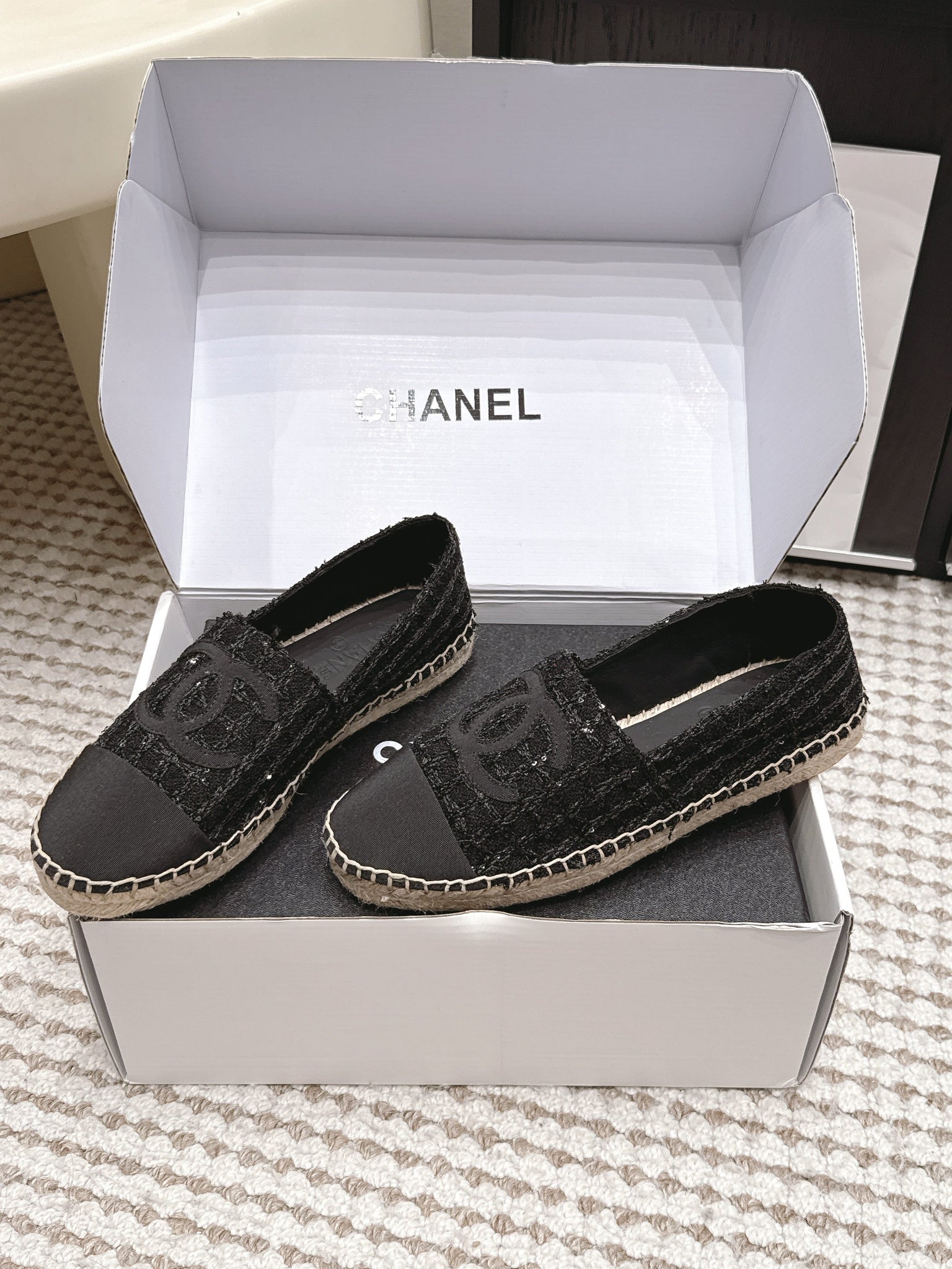 CC 26s Slip Ons Navy Blue Tweed Patent Calfskin