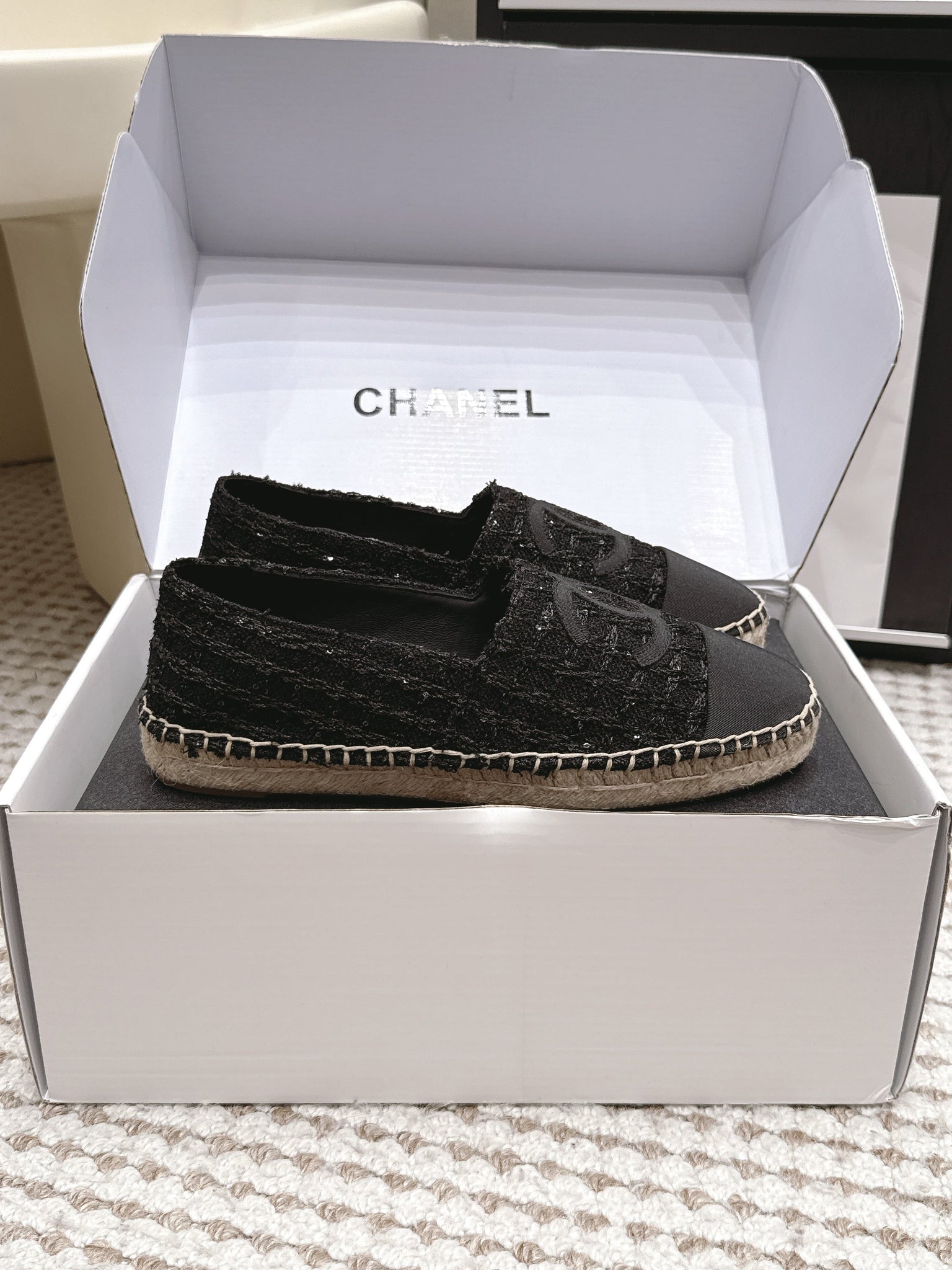 CC 26s Slip Ons Navy Blue Tweed Patent Calfskin