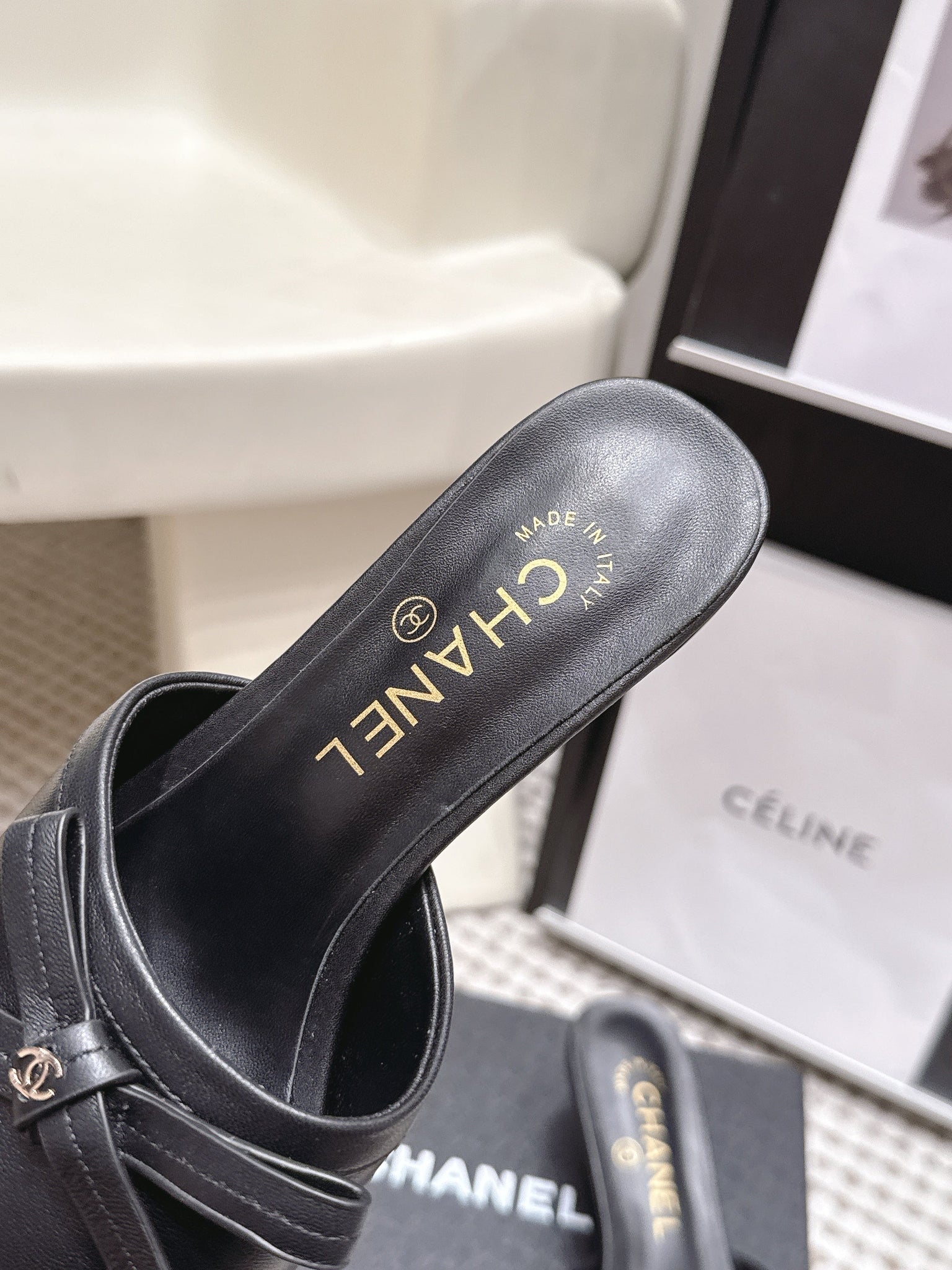 CC 26S Square Toe High Heel Sandals Black Calfskin