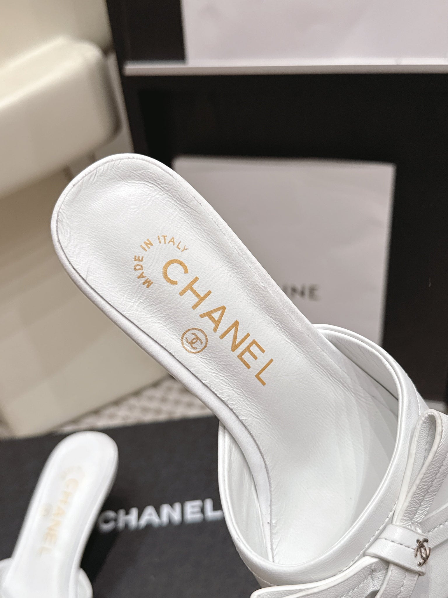 CC 26S Square Toe High Heel Sandals White Calfskin