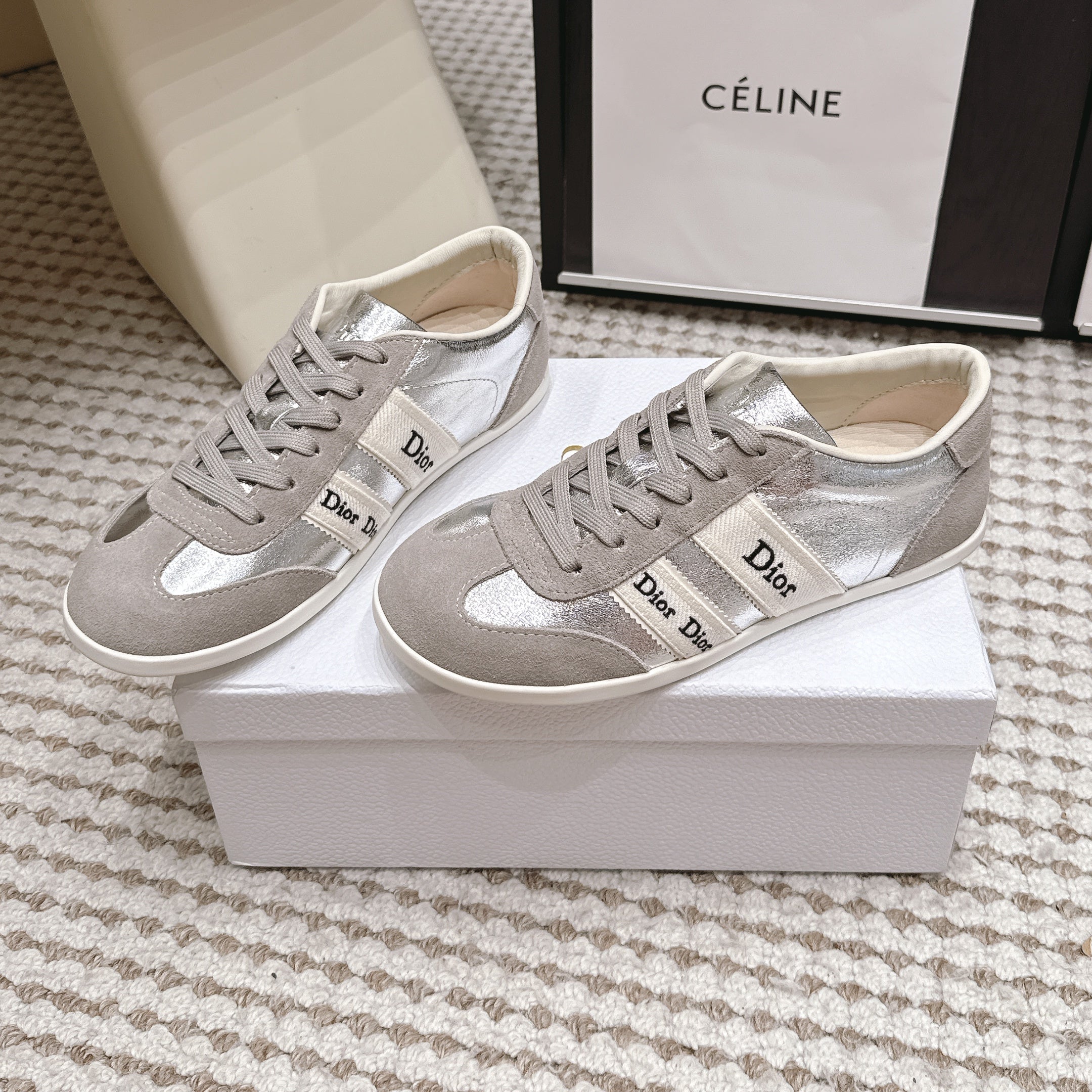 CD Ribbon Sneaker Sliver Suede Leather 930297