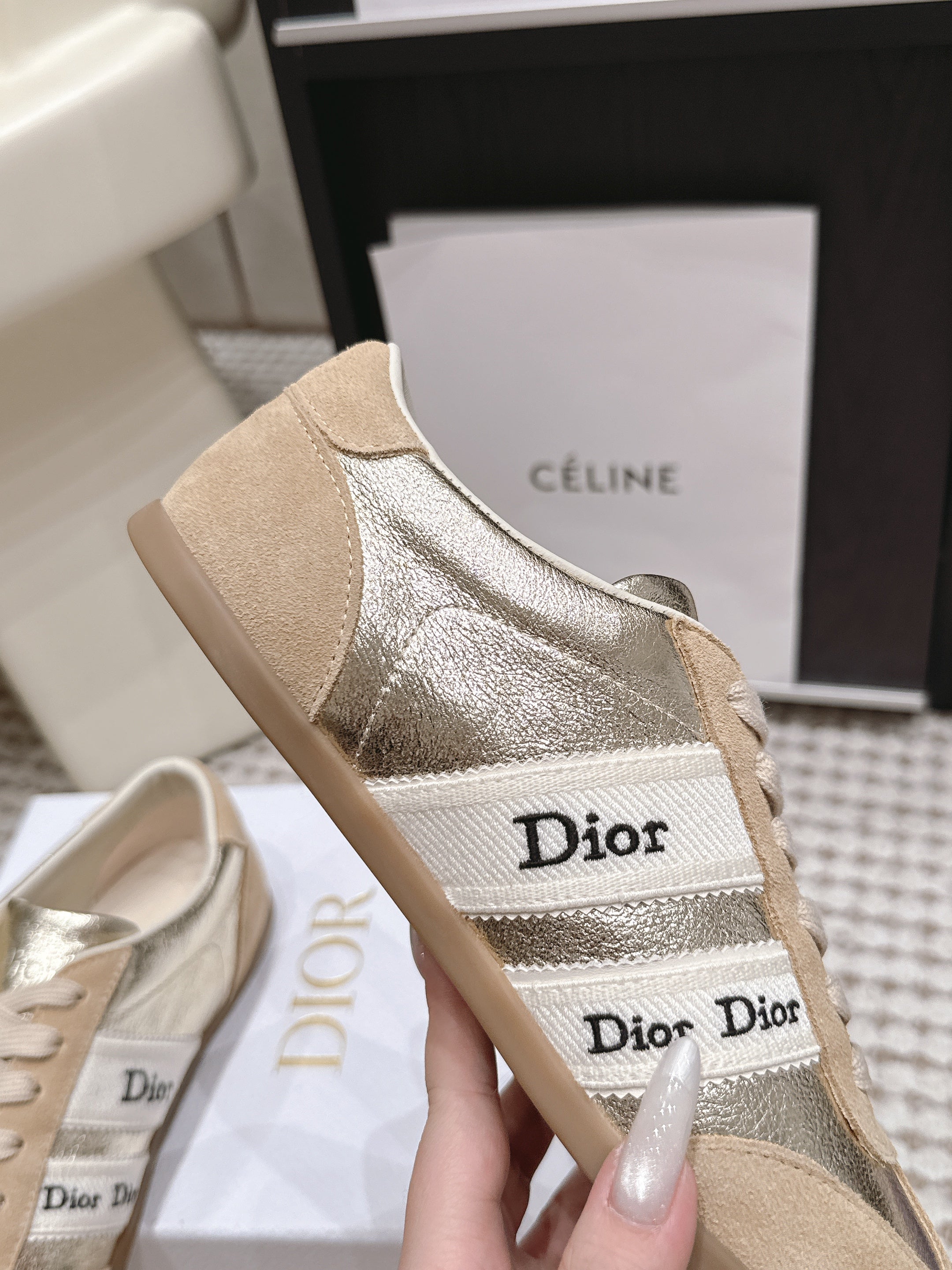 CD Ribbon Sneaker Sliver Khaki Suede Leather 930298