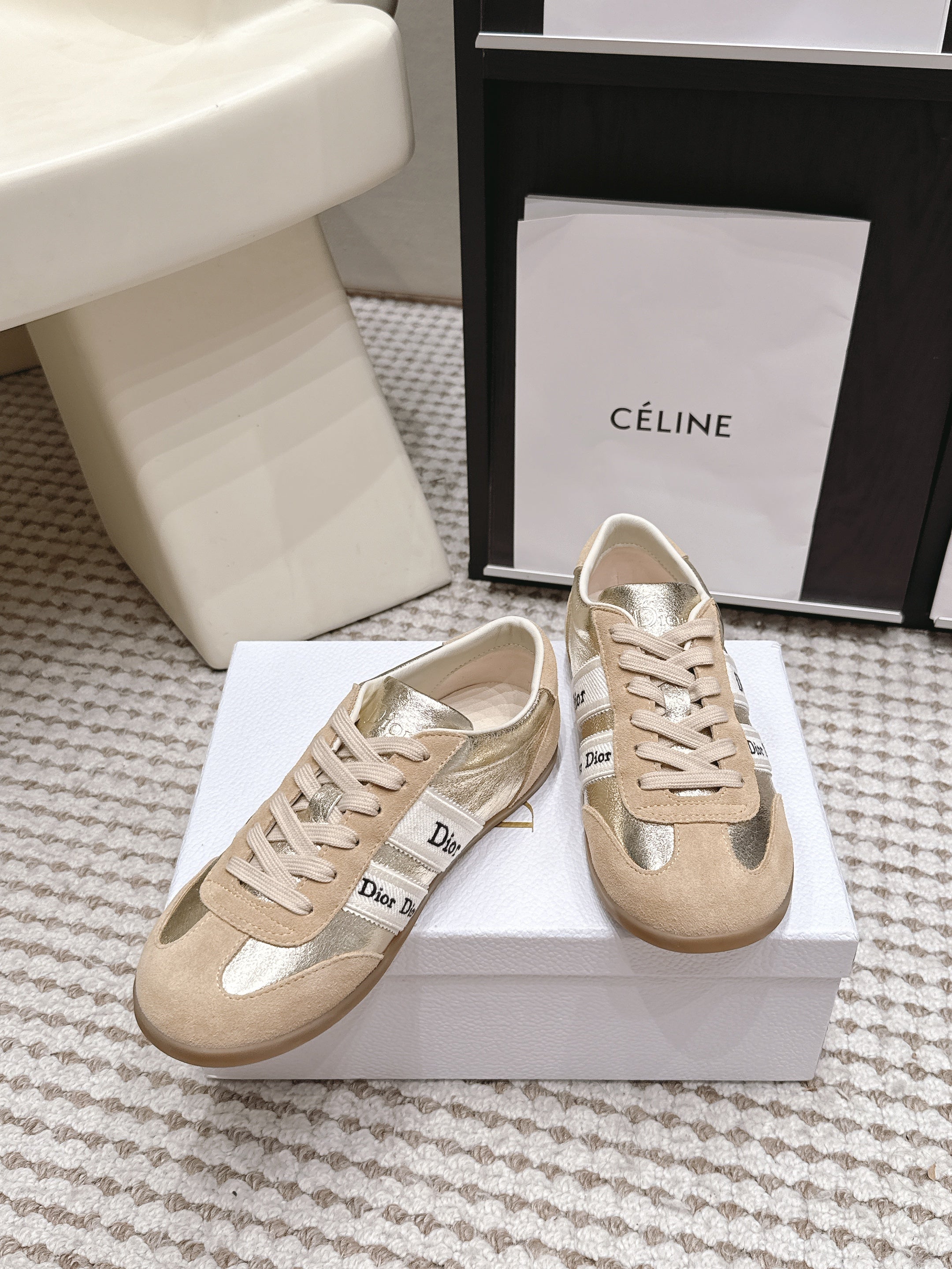 CD Ribbon Sneaker Sliver Khaki Suede Leather 930298