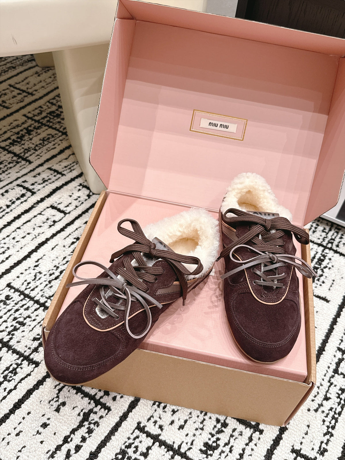 Miu Miu 26s Shearling Sneakers Brown Suede 138331