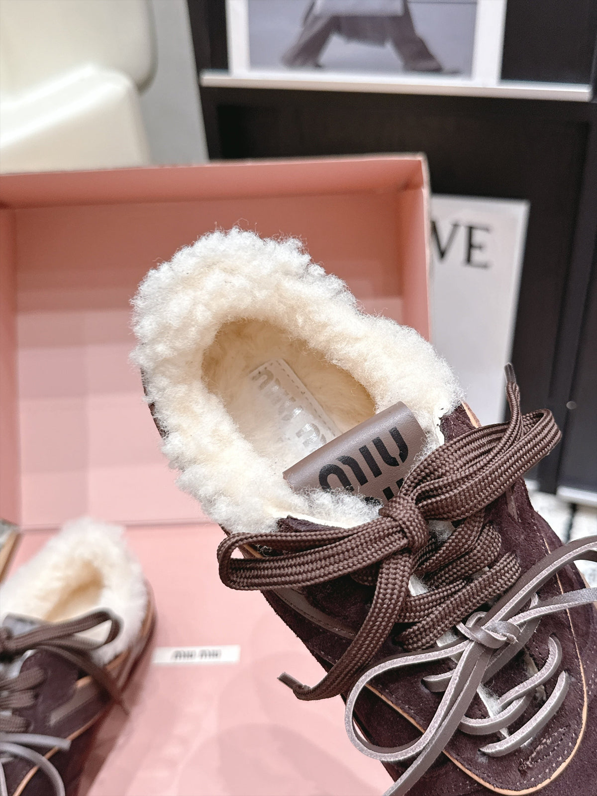 Miu Miu 26s Shearling Sneakers Brown Suede 138331