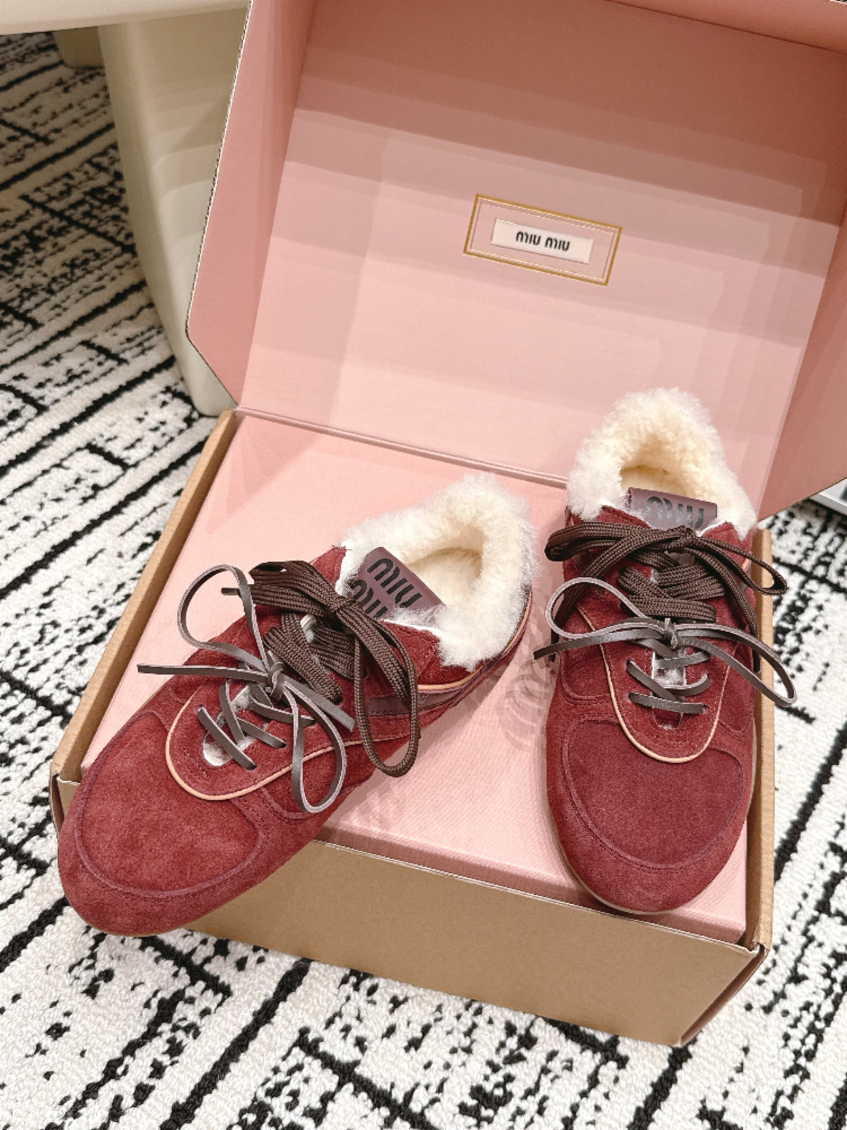 Miu Miu 26s Shearling Sneakers Burgundy Suede 138332