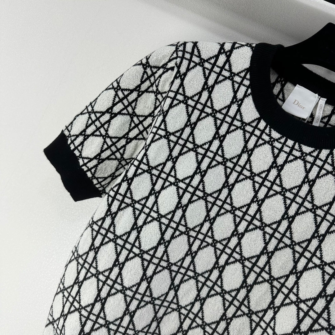 CD 26s Short-sleeved Crew Neck Black White Cannage Cotton 348979