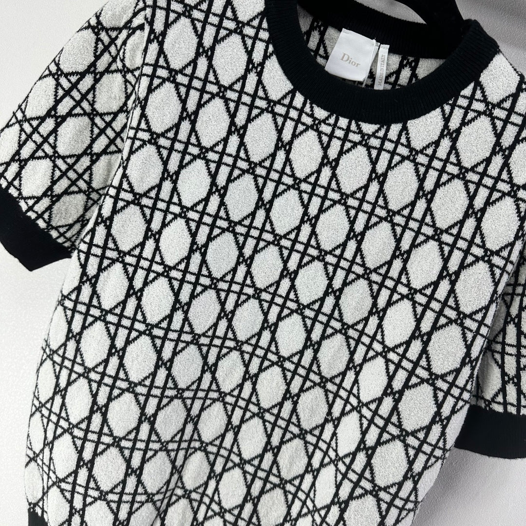 CD 26s Short-sleeved Crew Neck Black White Cannage Cotton 348979