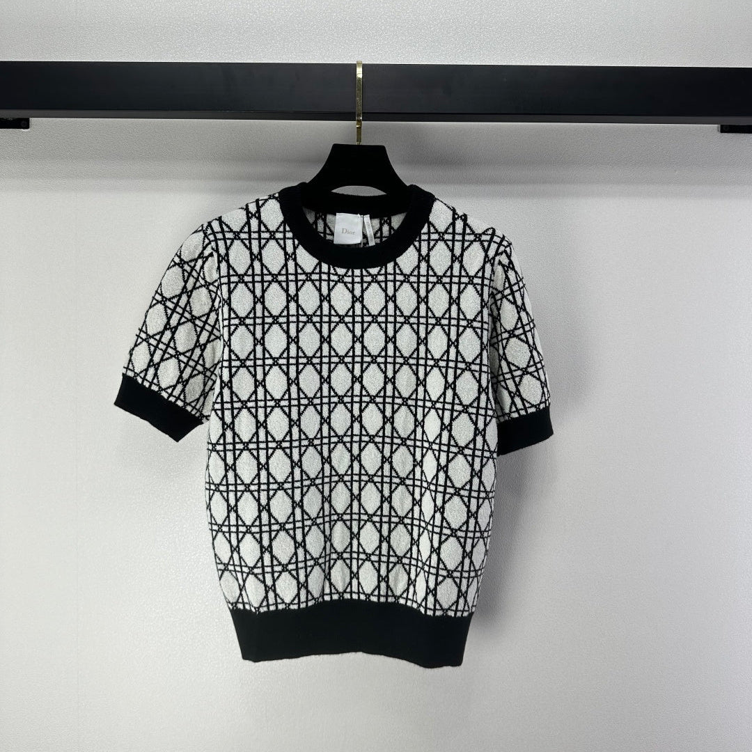 CD 26s Short-sleeved Crew Neck Black White Cannage Cotton 348979
