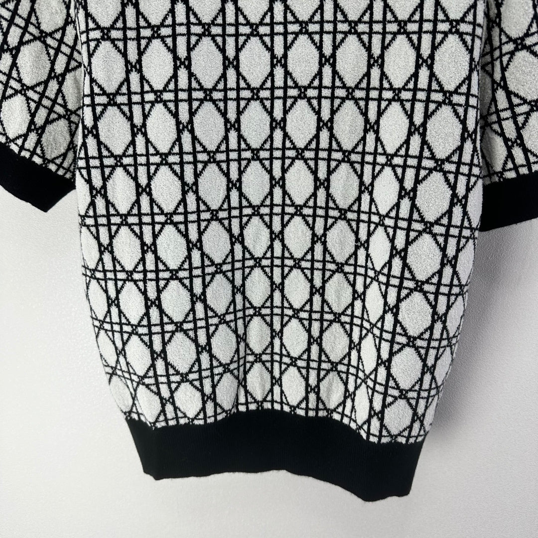CD 26s Short-sleeved Crew Neck Black White Cannage Cotton 348979