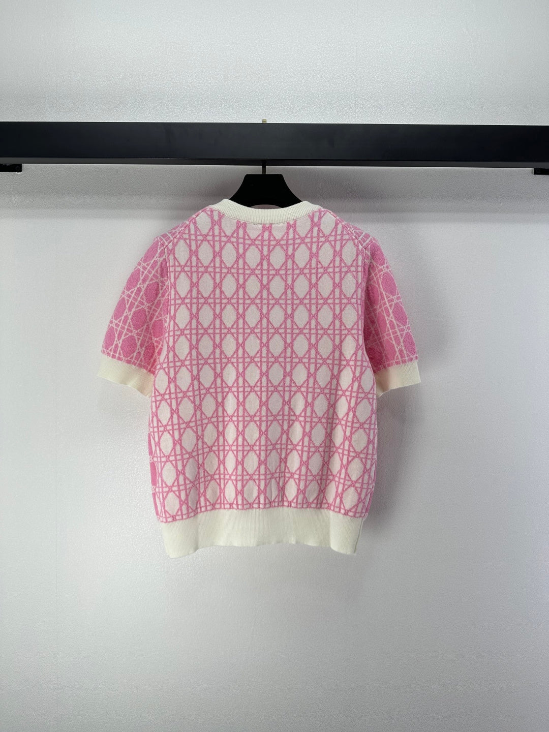 CD 26s Short-sleeved Crew Neck Pink Cream Cannage Cotton 348980
