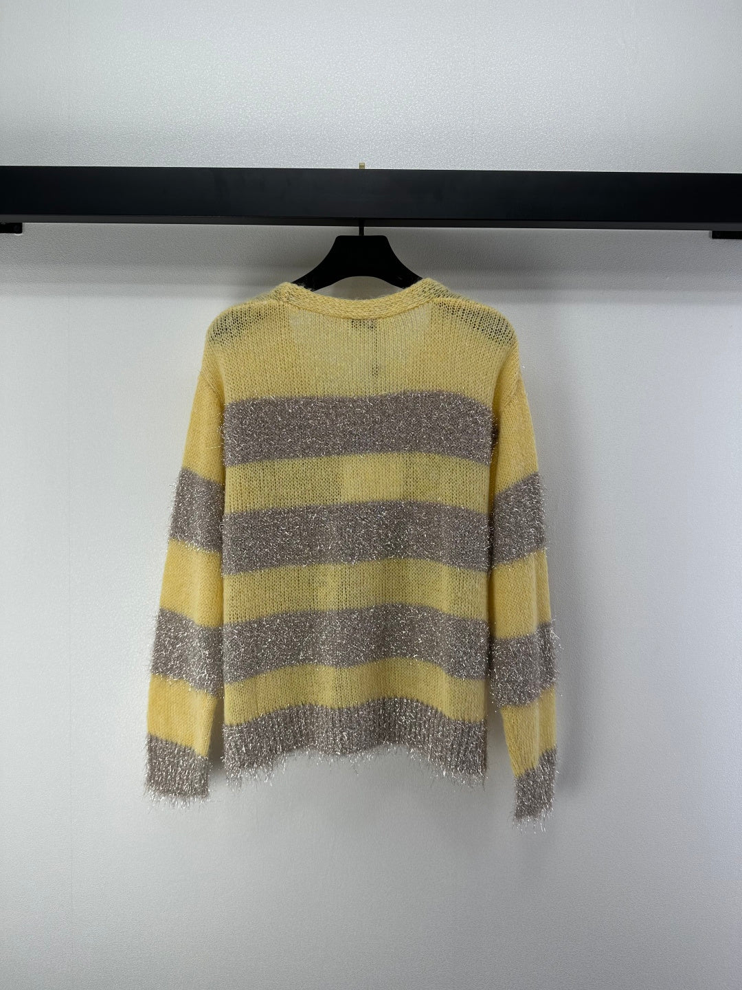 CC 26C Knit Long-Sleeve Cardigan Yellow Grey Stripes Wool Acrylic Nylon 349044