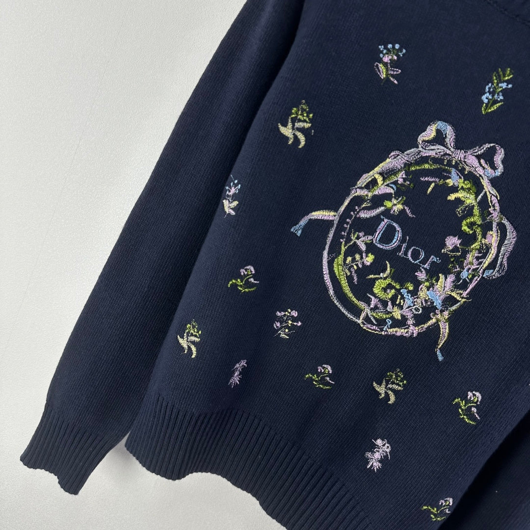CD 26s Knit Long-Sleeve Sweater Dark Blue Cashmere Wool 349054