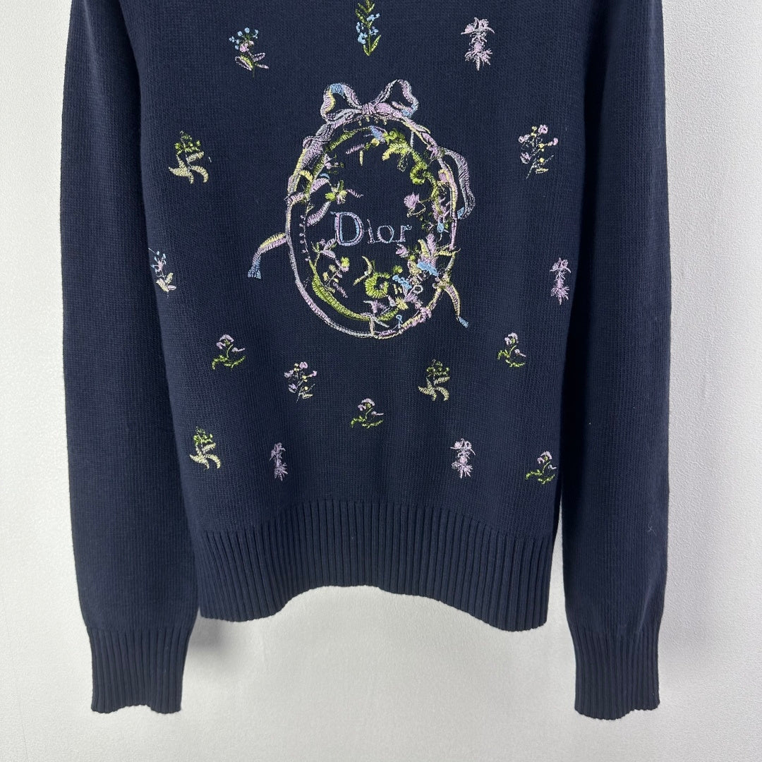 CD 26s Knit Long-Sleeve Sweater Dark Blue Cashmere Wool 349054