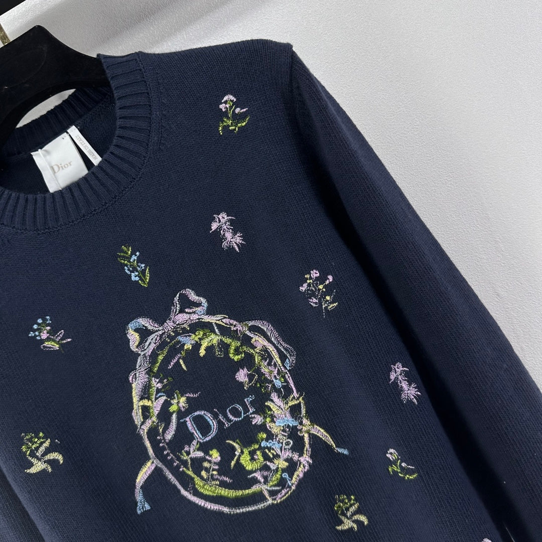 CD 26s Knit Long-Sleeve Sweater Dark Blue Cashmere Wool 349054