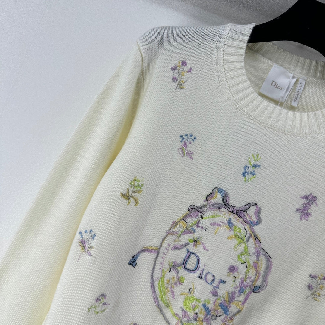 CD 26s Knit Long-Sleeve Sweater Ivory Cashmere Wool 349053