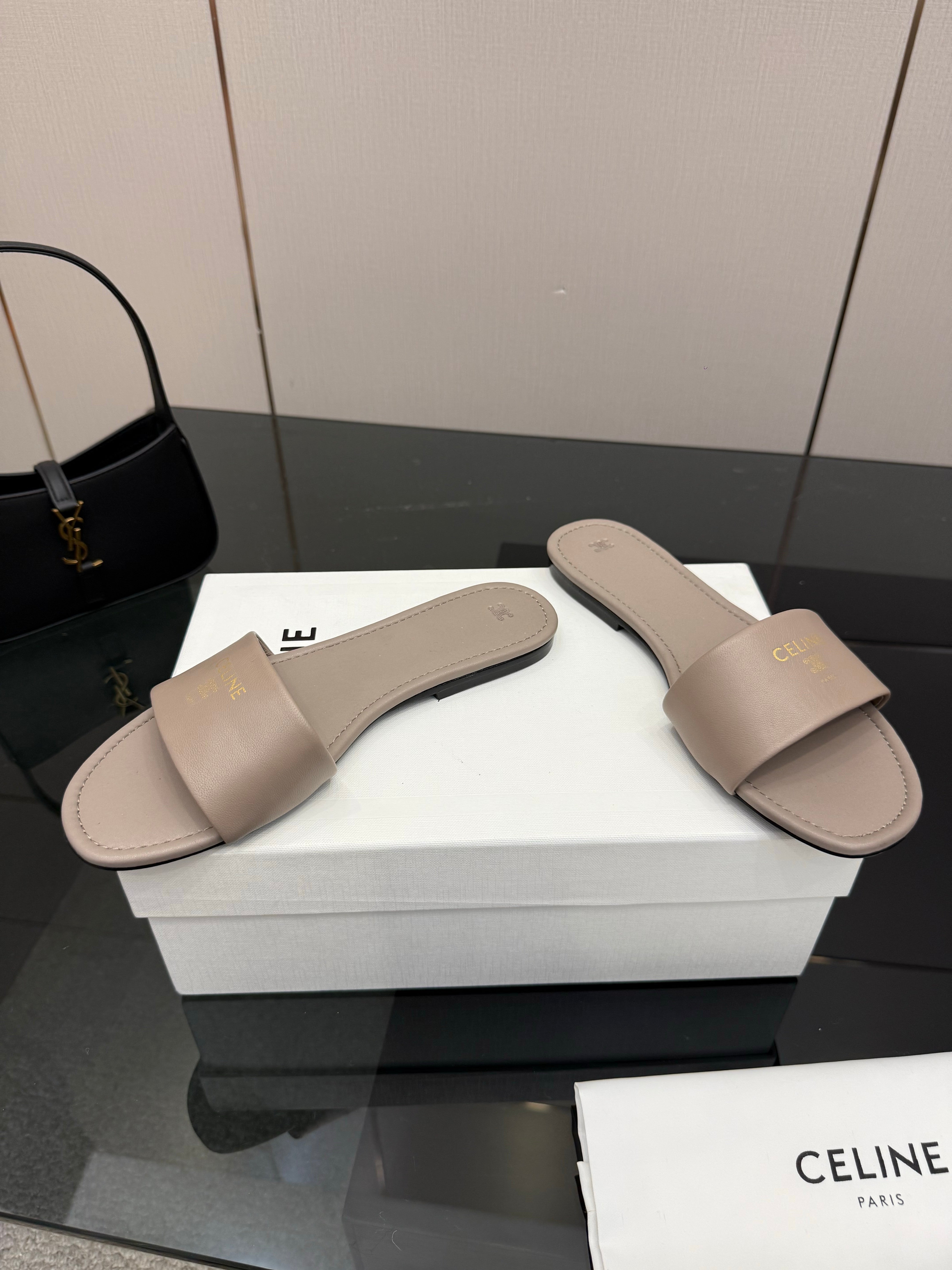 Celine Coast Mule Taupe Calfskin 725655