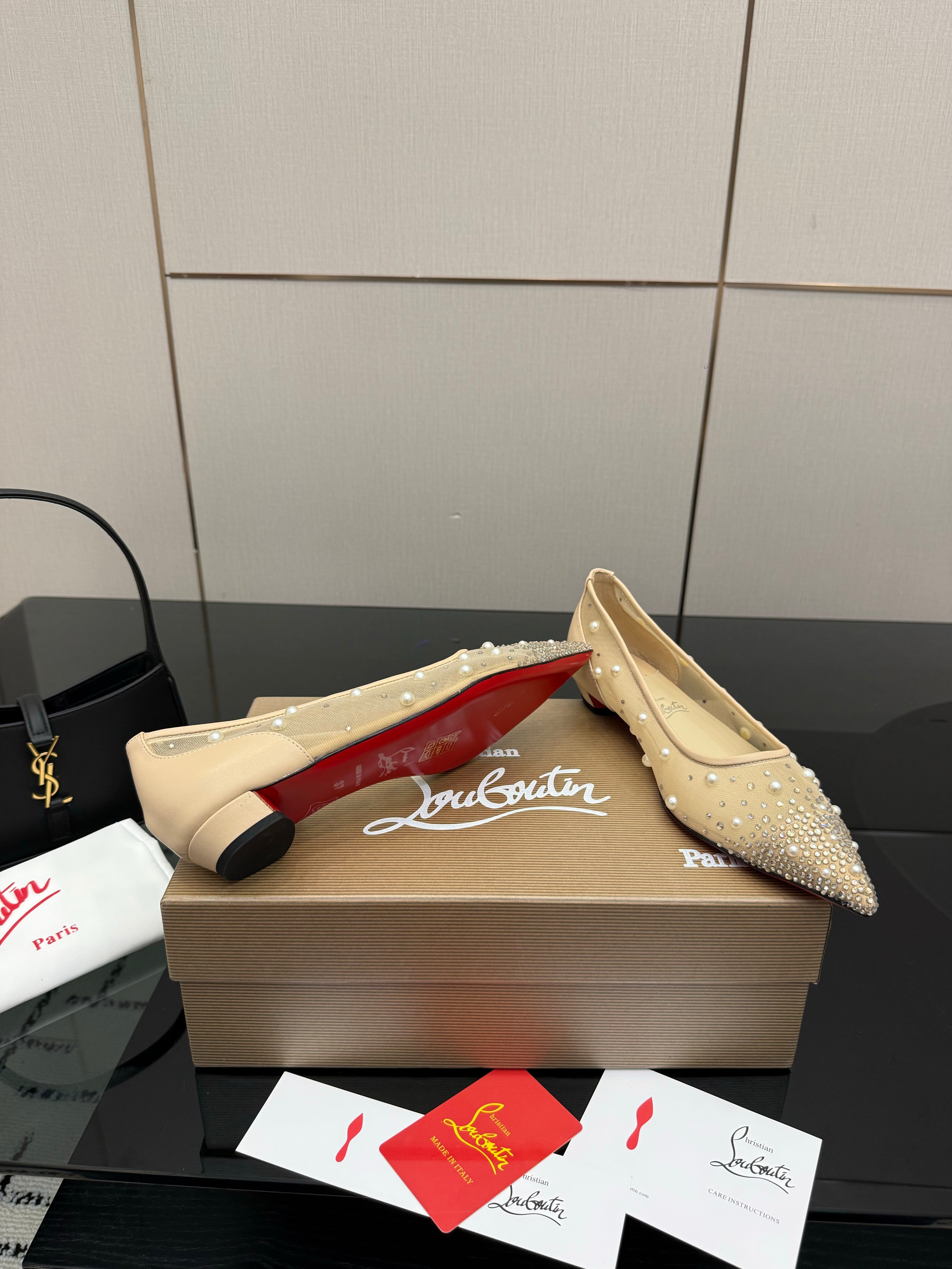 CL Degrastrassina Perla Ballet Flat Light Beige Mesh 828157