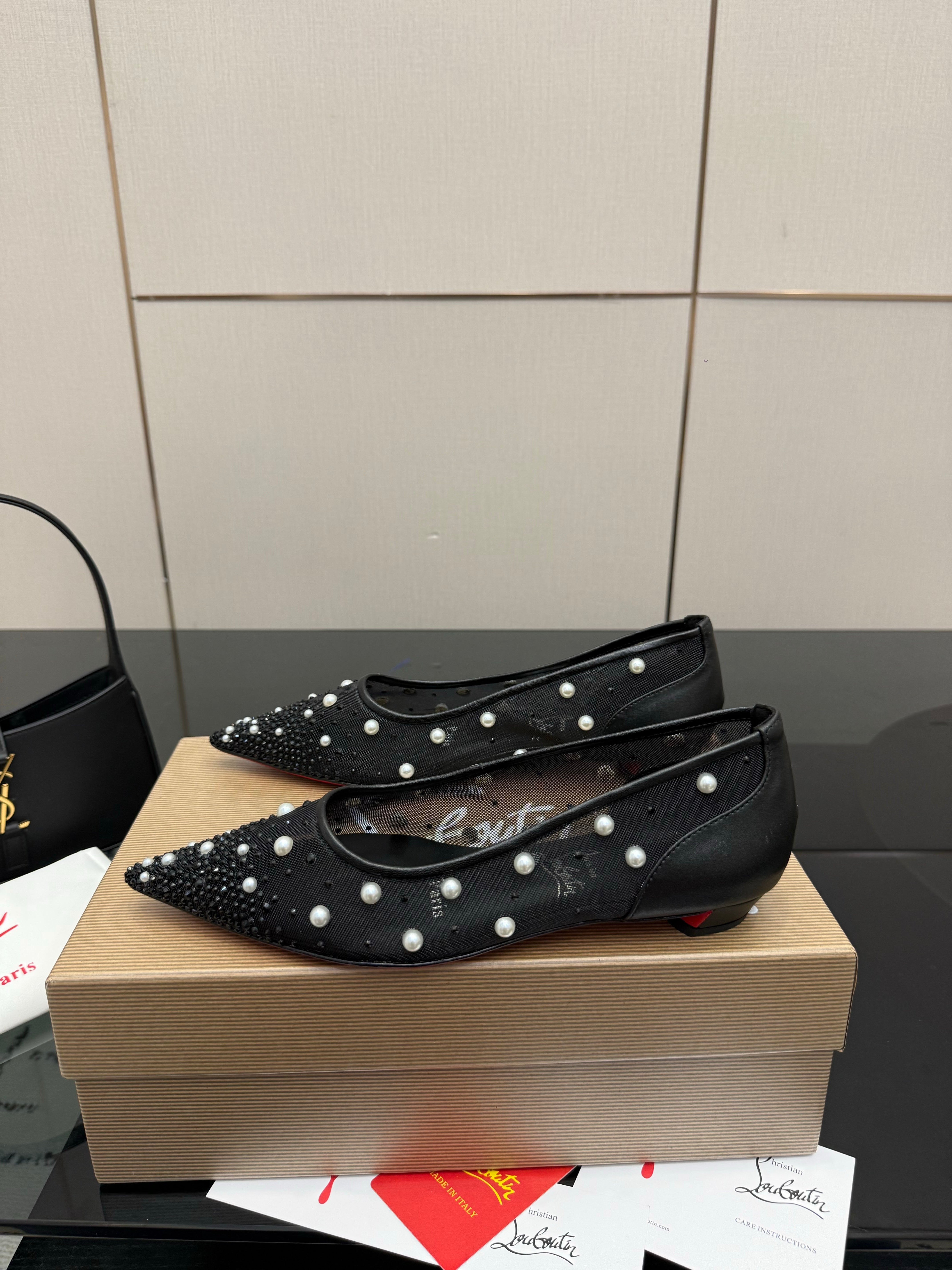 CL Degrastrassina Perla Ballet Flat Black Mesh 828160